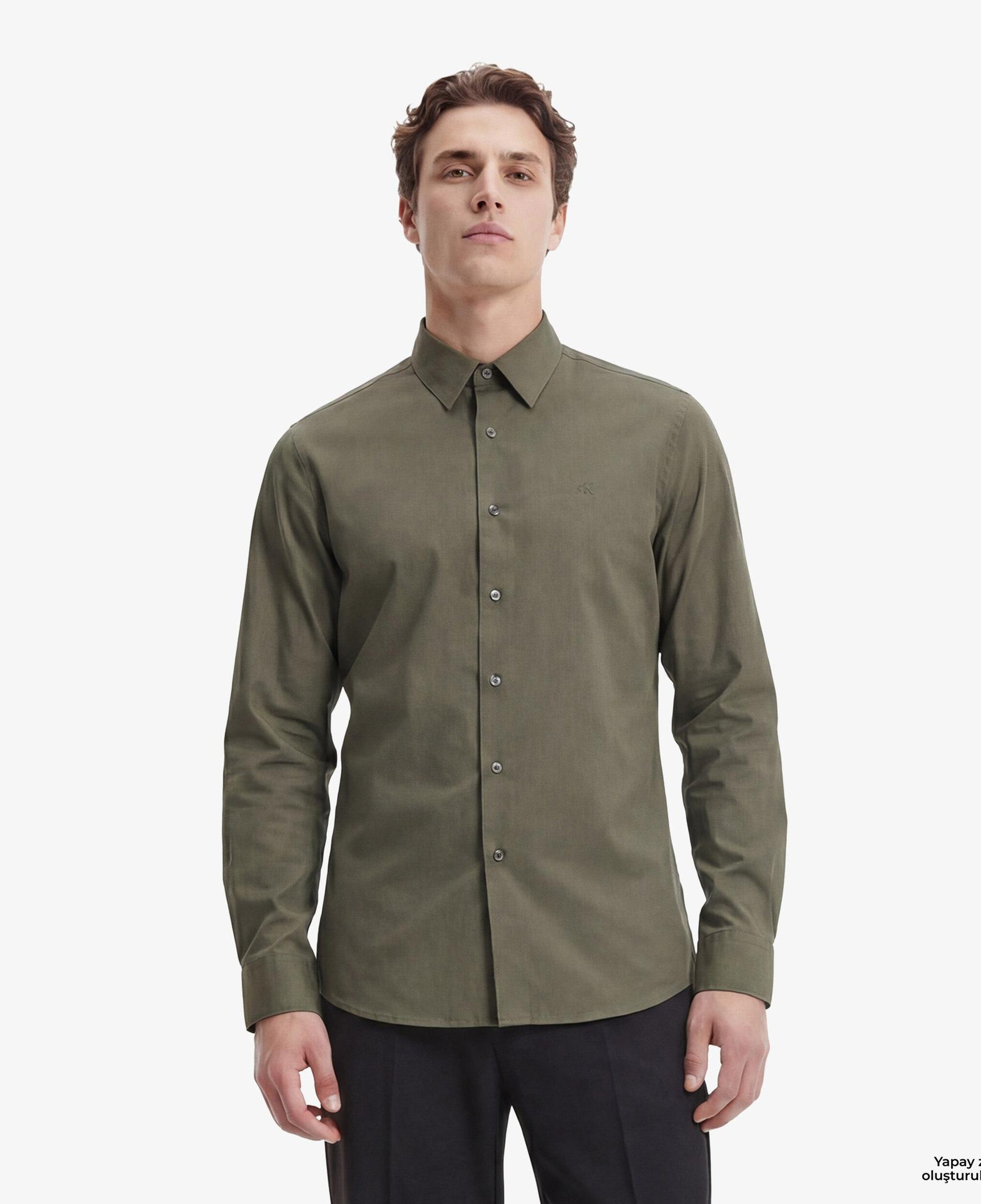 Calvin Klein Solid Stretch Classic Erkek Haki Gömlek