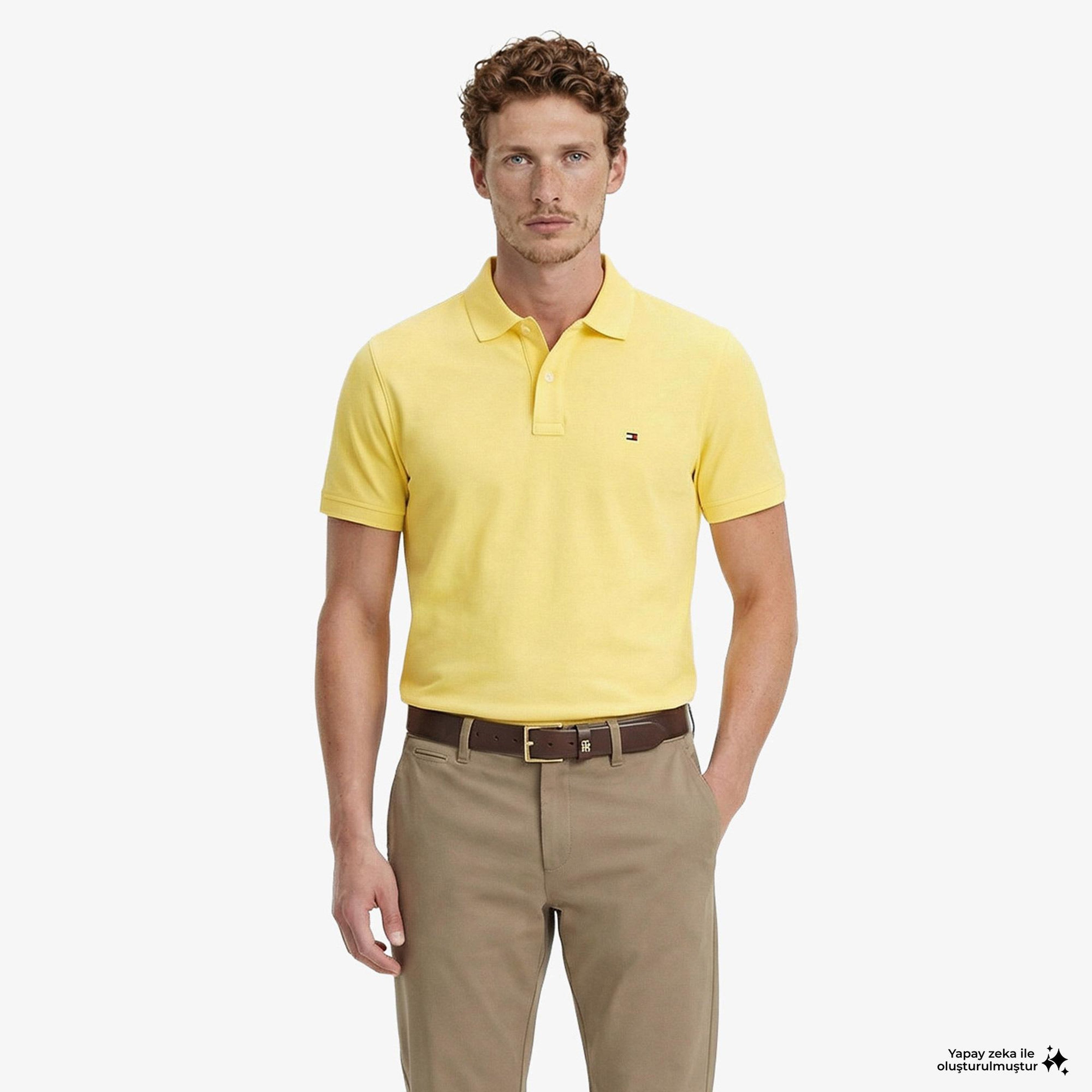 Tommy Hilfiger Core Essentials Erkek Sarı Polo Yaka T-Shirt