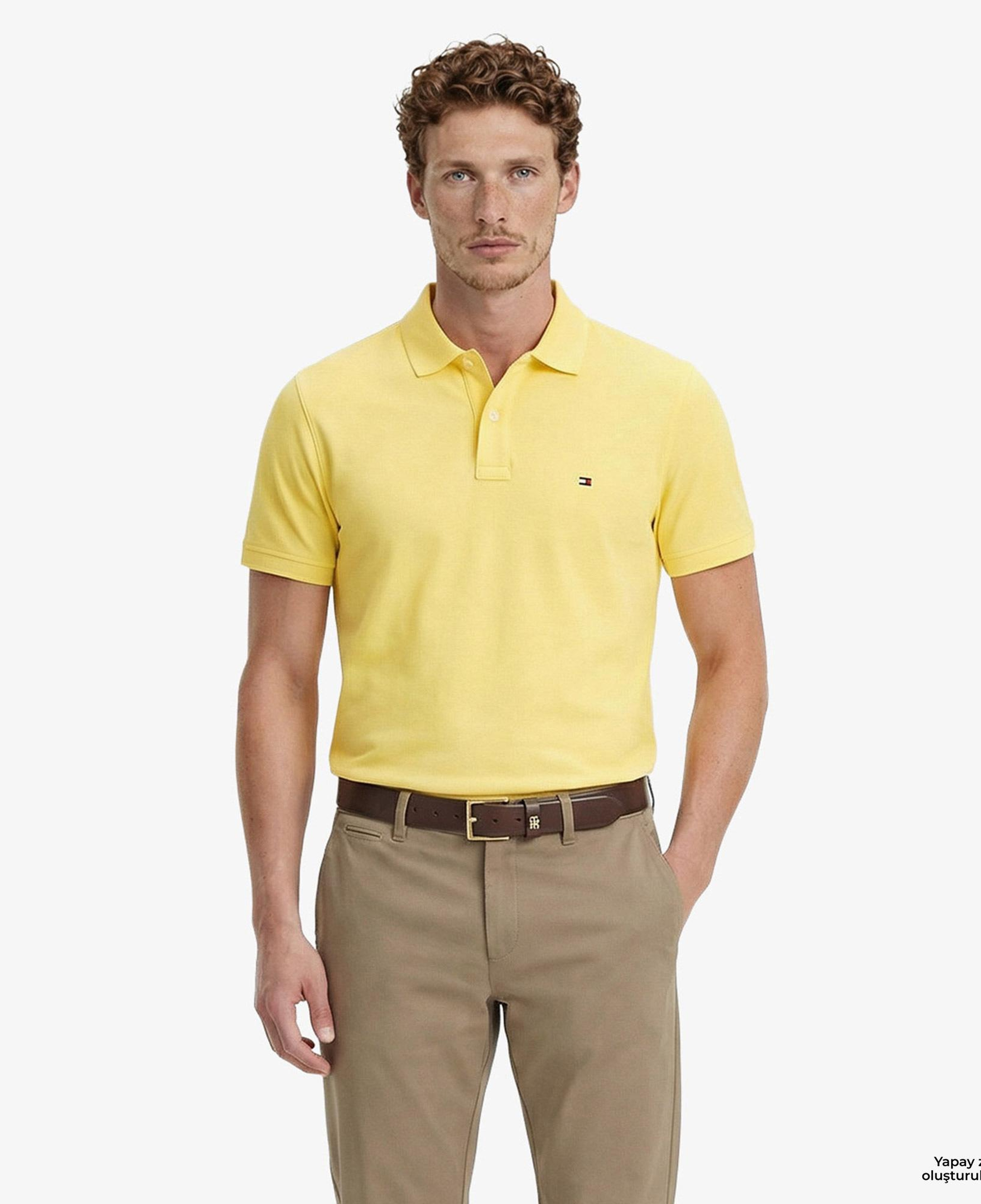 Tommy Hilfiger Core Essentials Erkek Sarı Polo Yaka T-Shirt