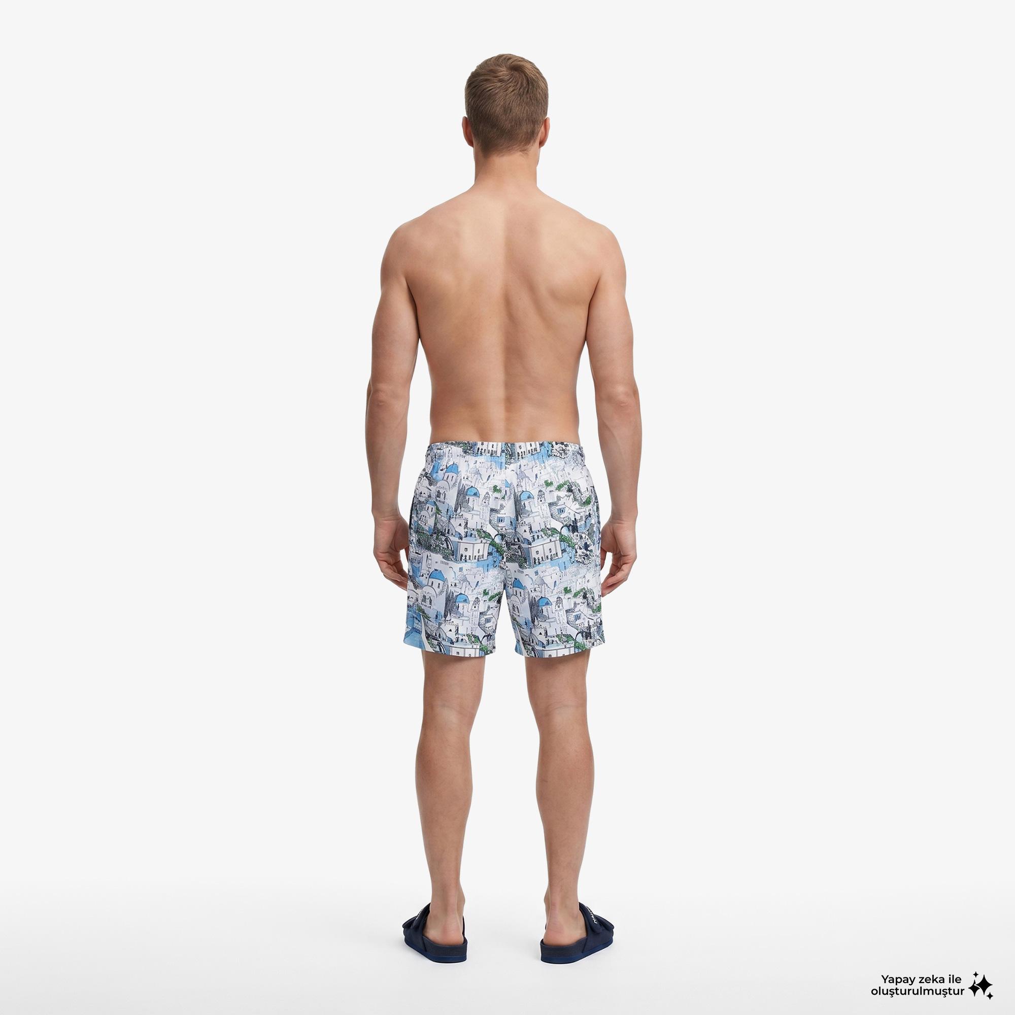 Nautica Erkek Mavi Regular Fit Desenli Deniz Şortu