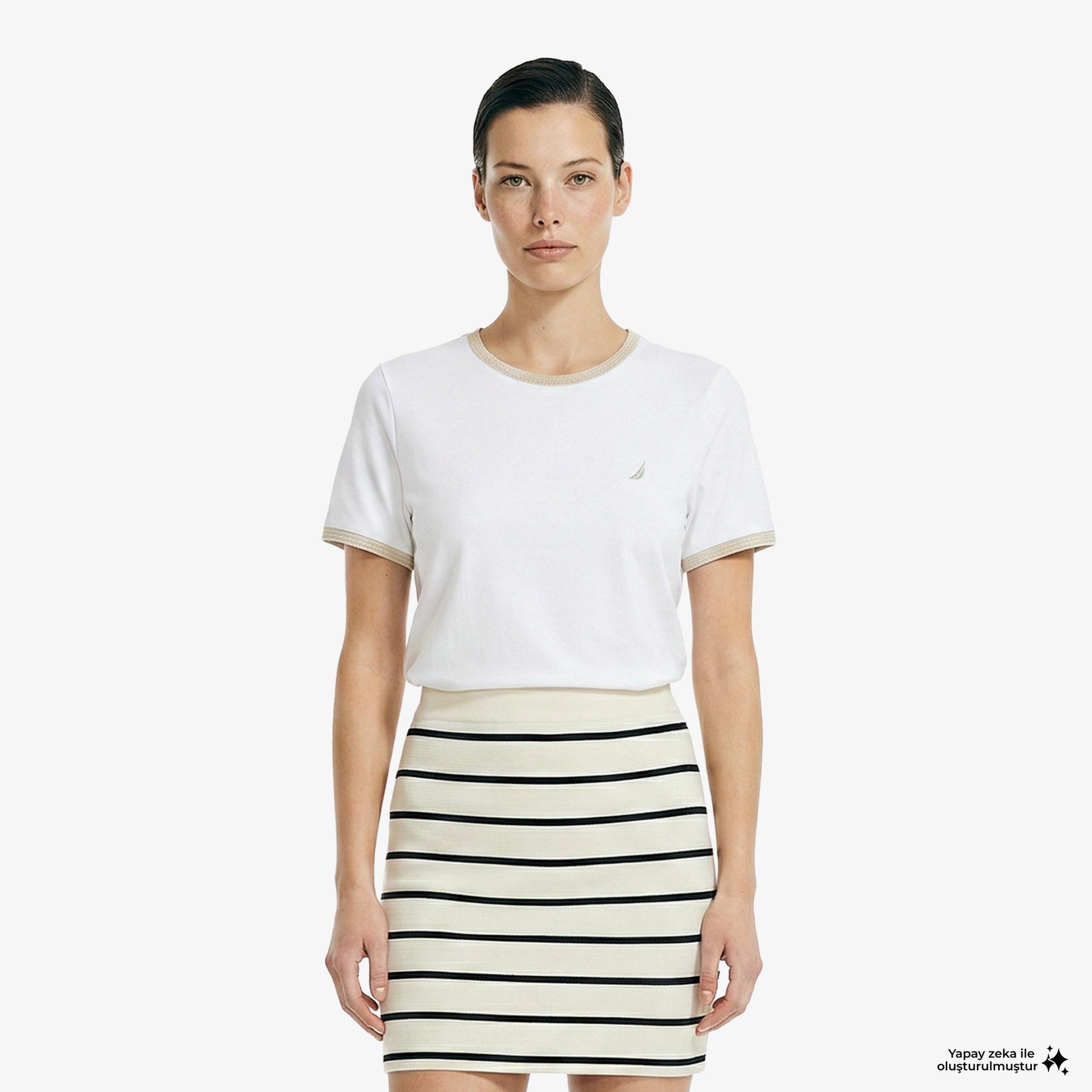 Nautica Kadın Beyaz Slim Fit T-Shirt