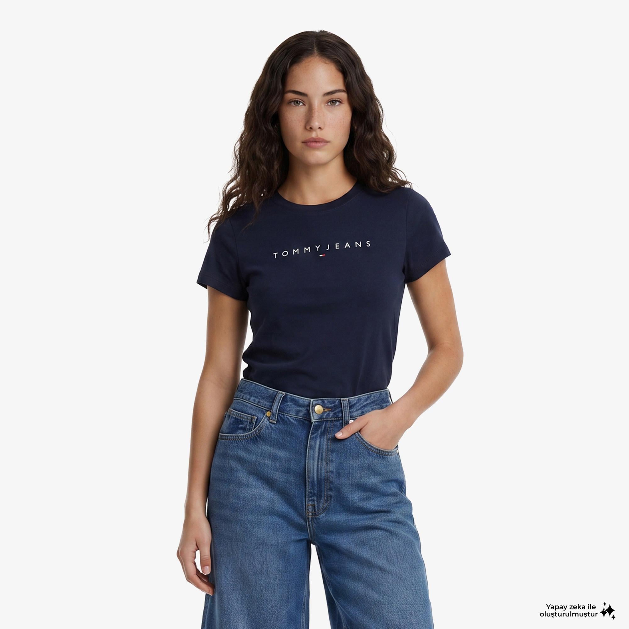 Tommy Hilfiger Linear Kadın Lacivert T-Shirt