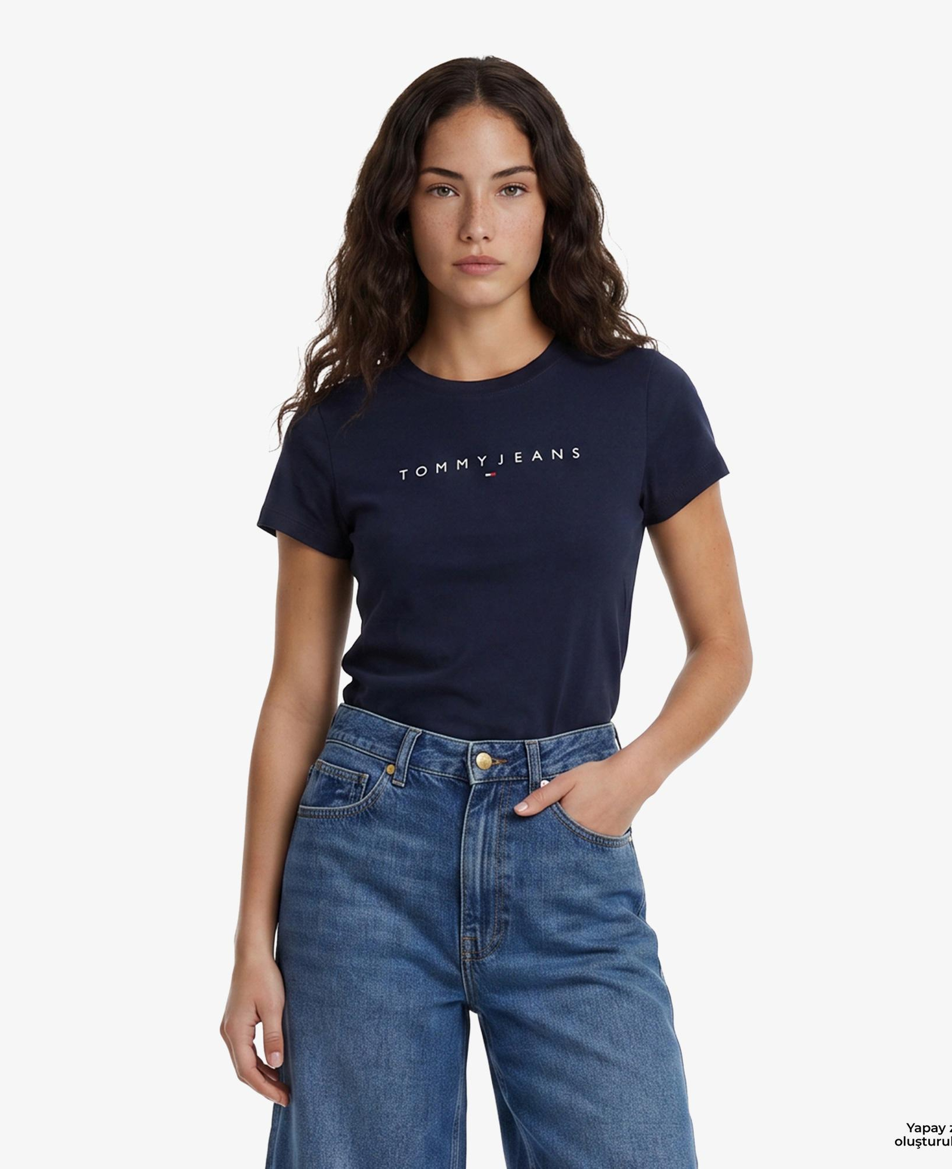 Tommy Hilfiger Linear Kadın Lacivert T-Shirt