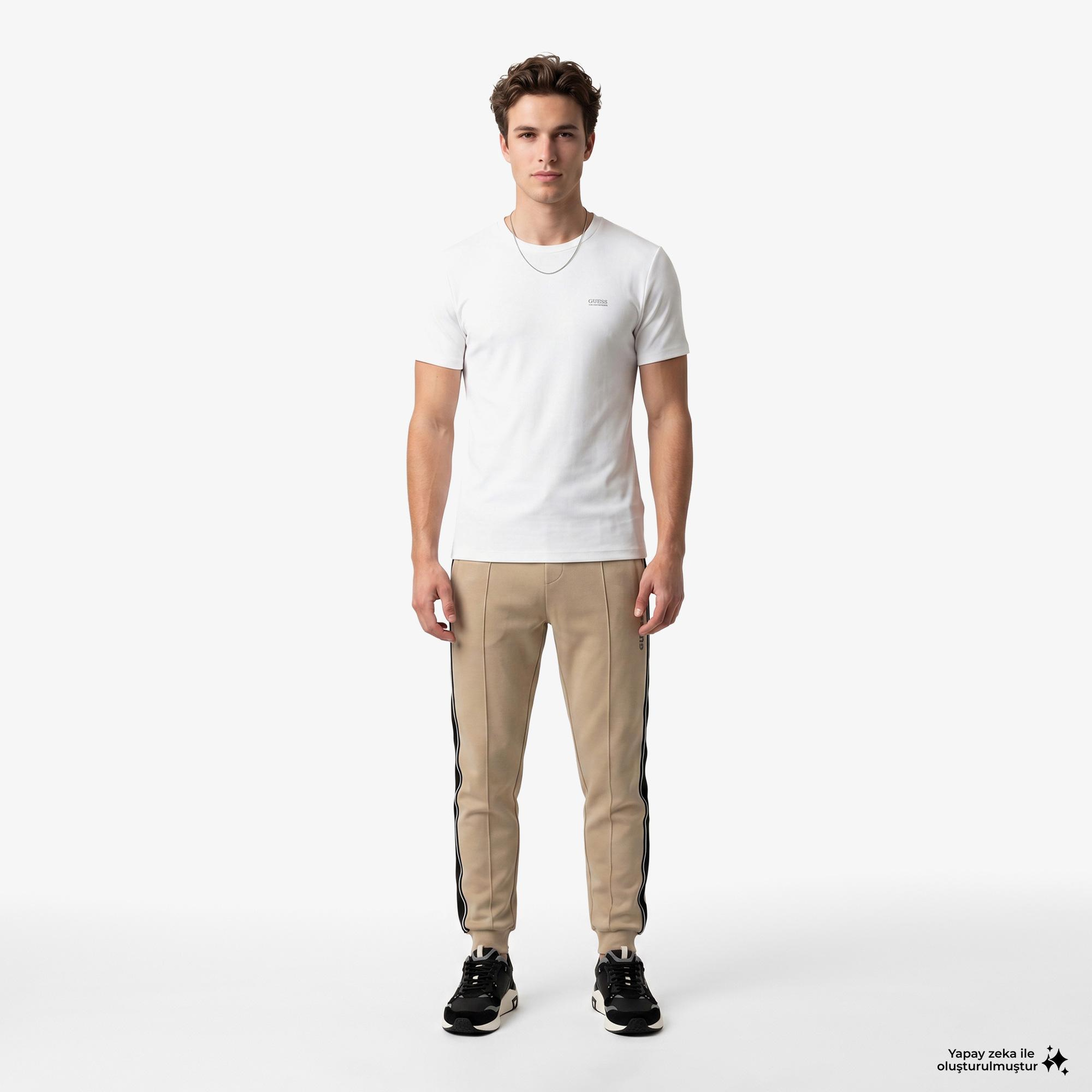 Guess Waffle Slim Fit Erkek Beyaz T-Shirt