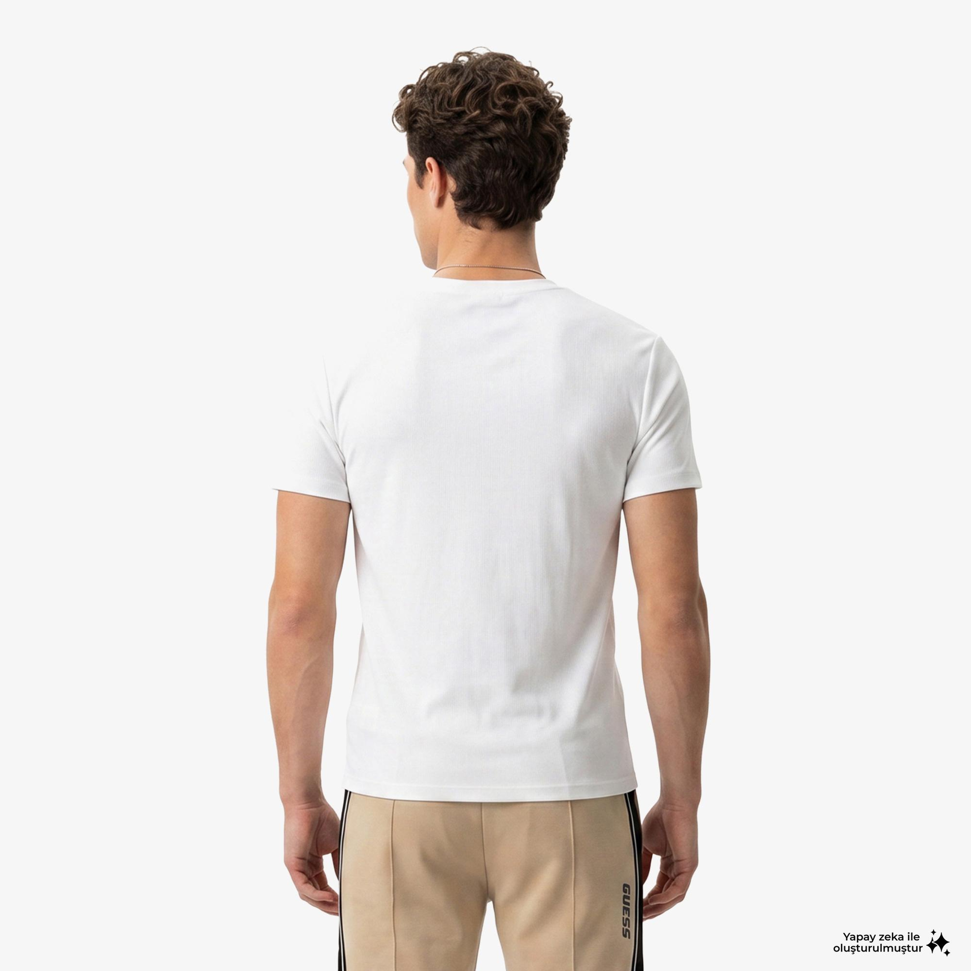 Guess Waffle Slim Fit Erkek Beyaz T-Shirt