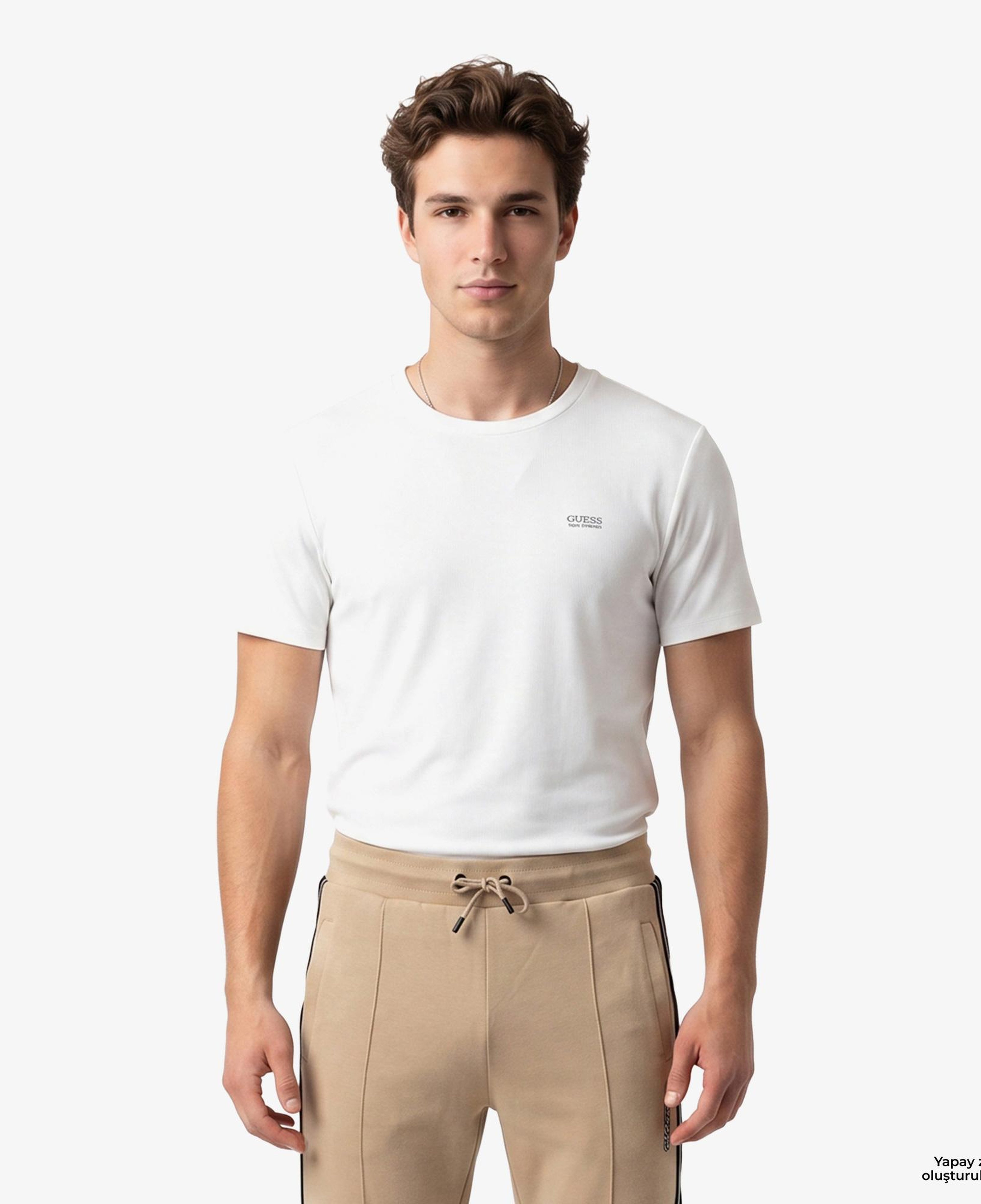Guess Waffle Slim Fit Erkek Beyaz T-Shirt