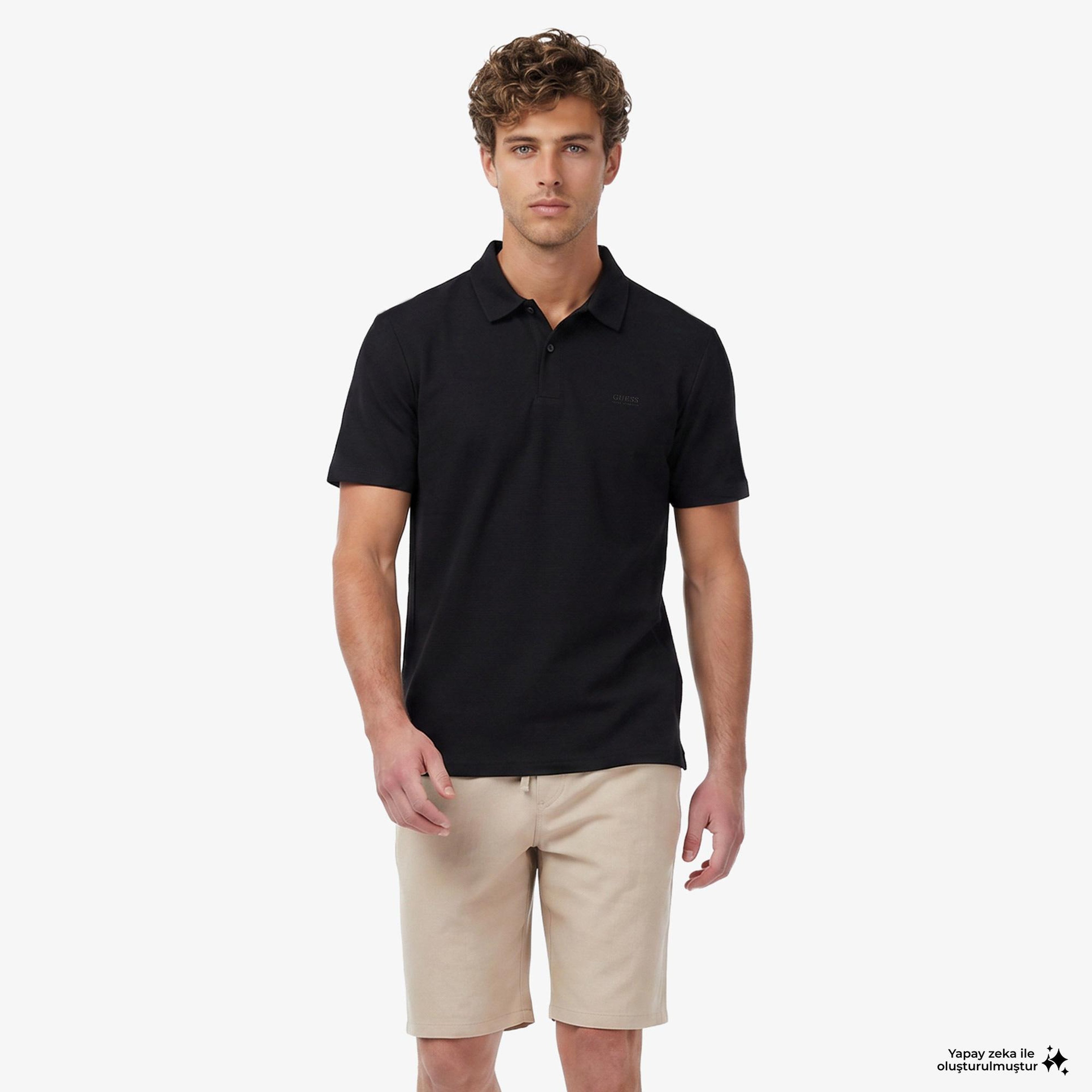 Guess Tech Slim Fit Erkek Siyah Polo