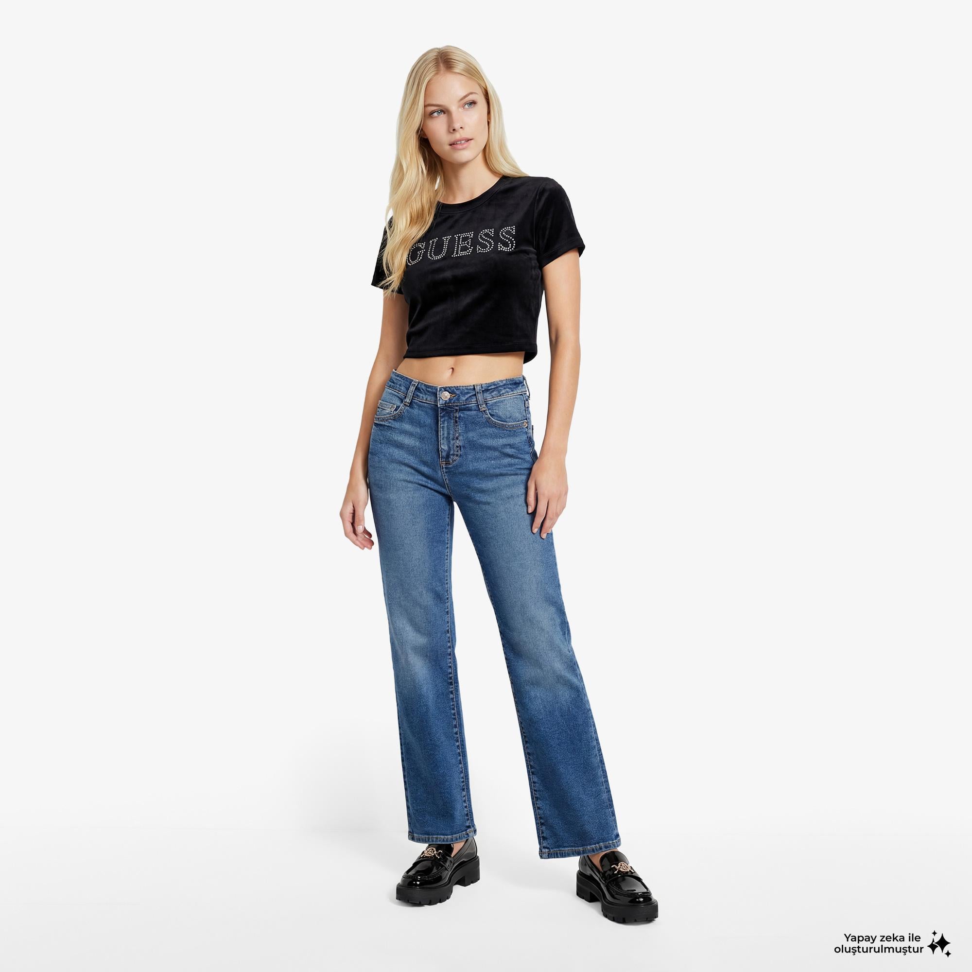 Guess Couture Aktif Boxy Fit Kadın Siyah T-Shirt