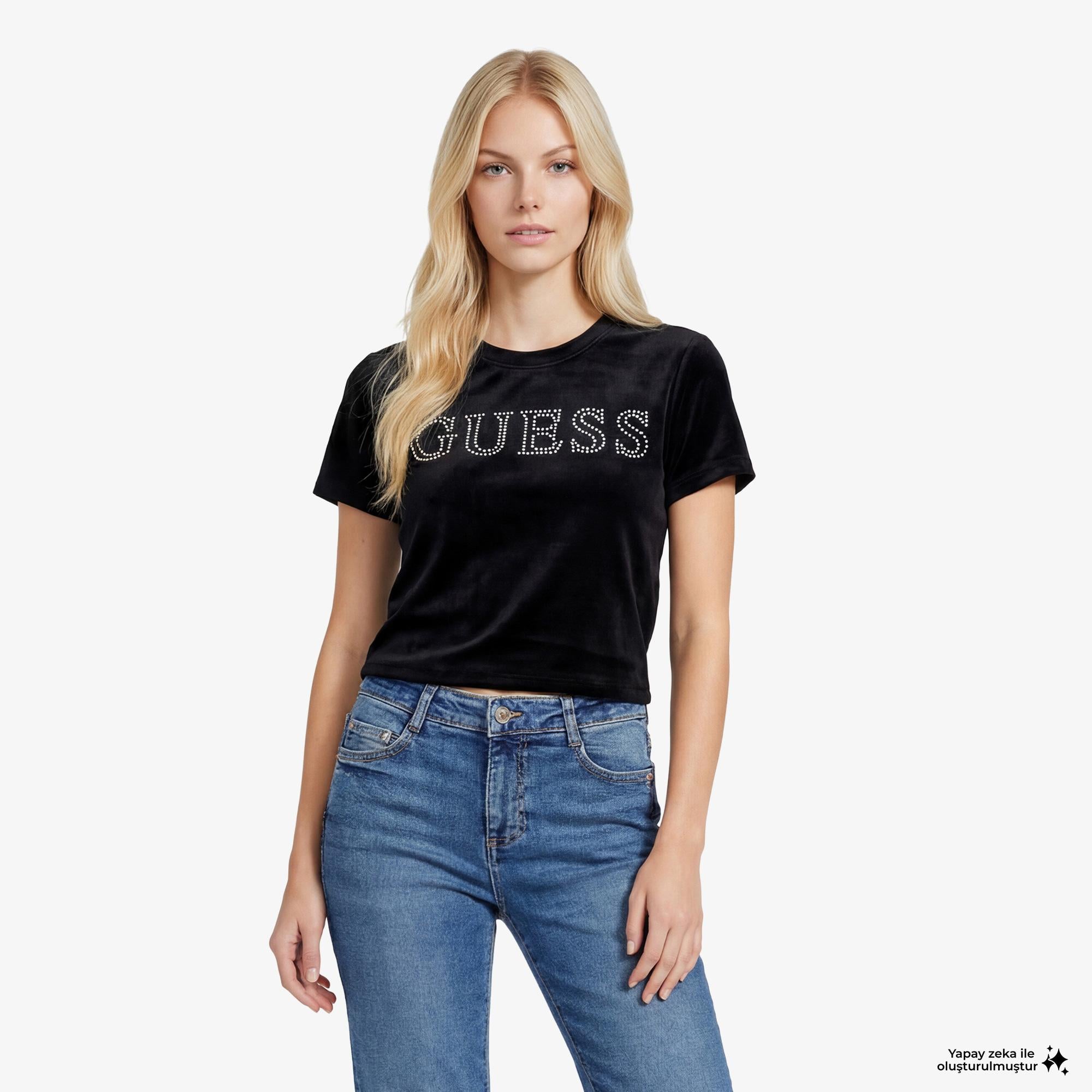 Guess Couture Aktif Boxy Fit Kadın Siyah T-Shirt