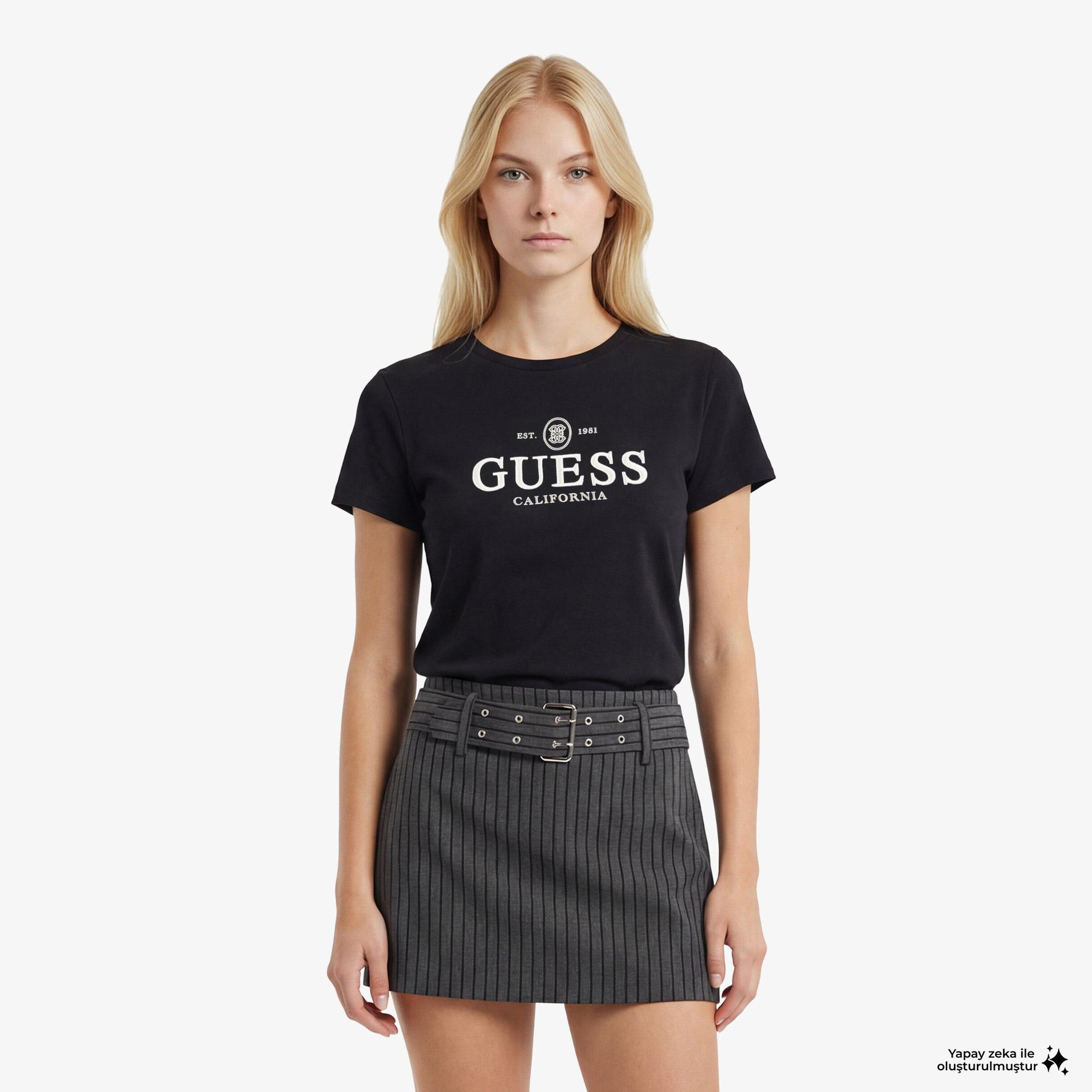 Guess Arabella Aktif Modal Karışımlı Slim Fit Kadın Siyah T-Shirt