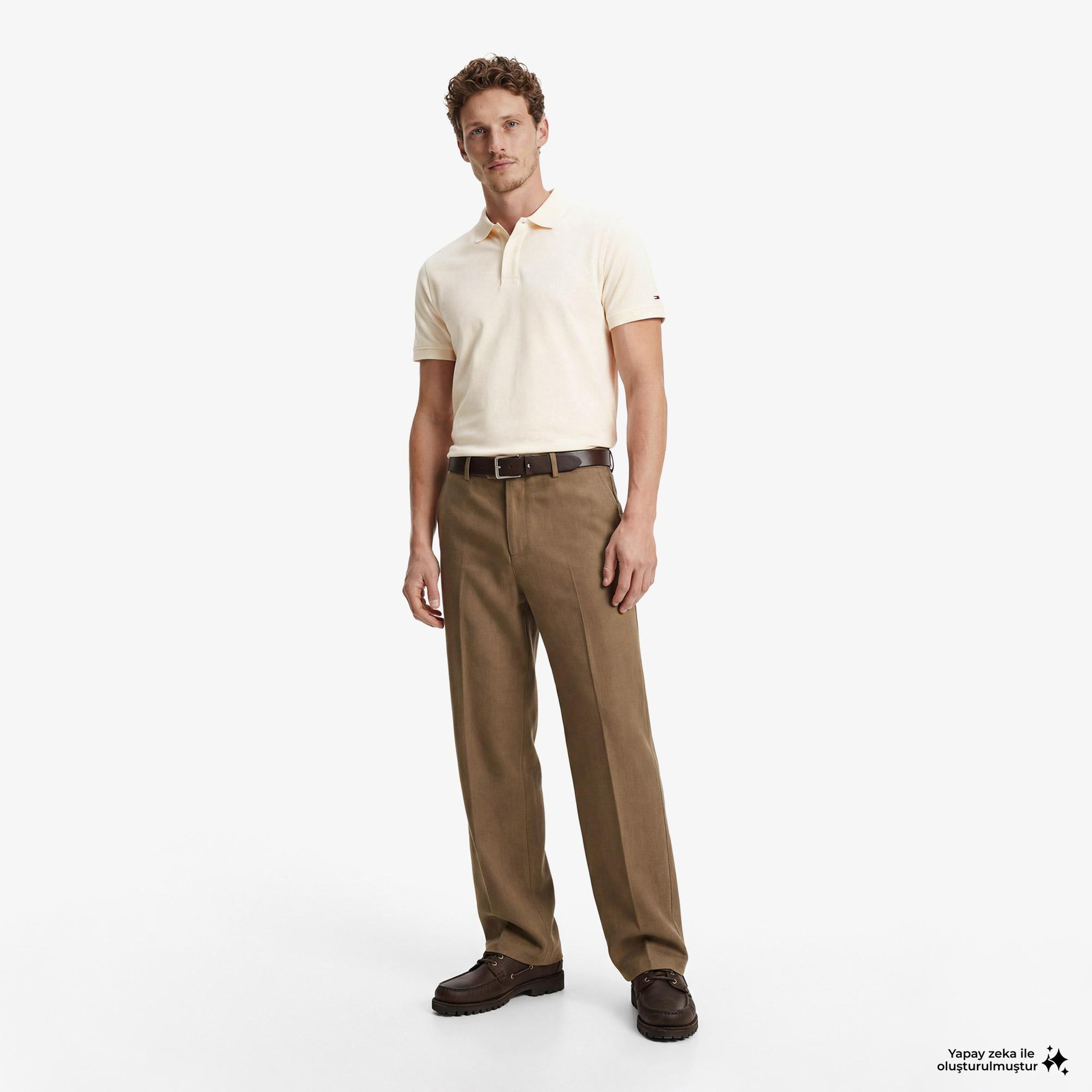 Tommy Hilfiger Elevated Essentials Erkek Krem Rengi Polo Yaka T-Shirt