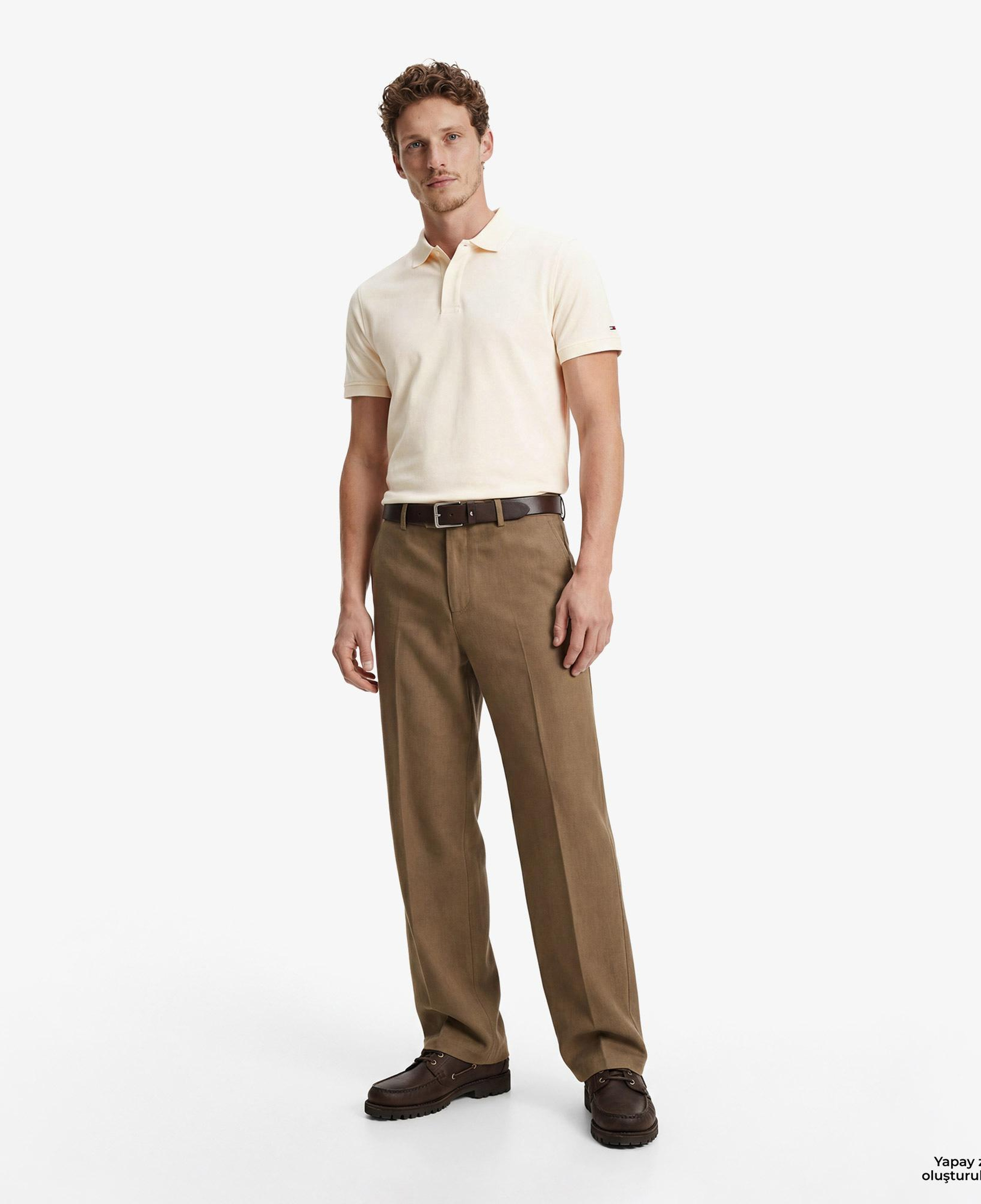 Tommy Hilfiger Elevated Essentials Erkek Krem Rengi Polo Yaka T-Shirt