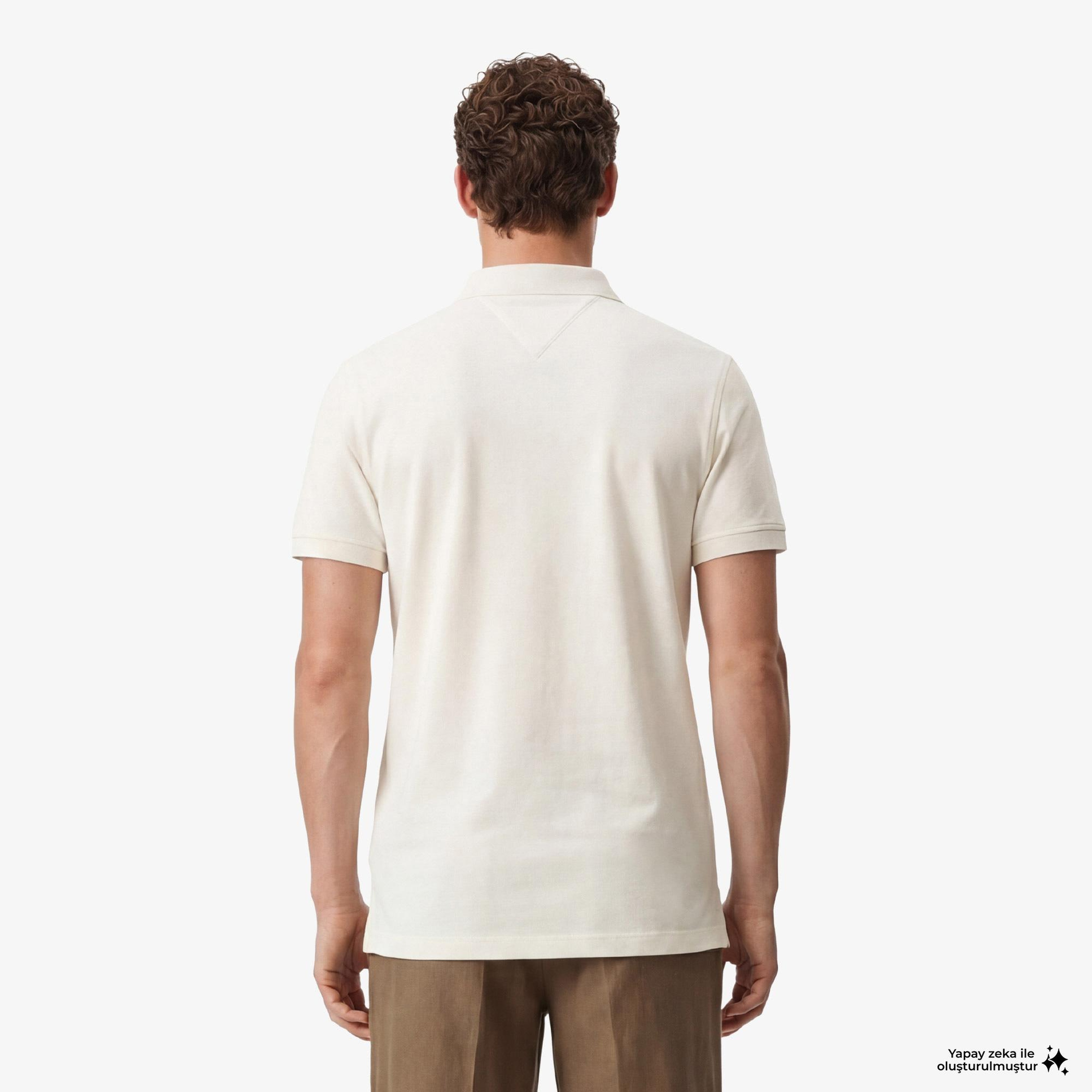 Tommy Hilfiger Elevated Essentials Erkek Krem Rengi Polo Yaka T-Shirt