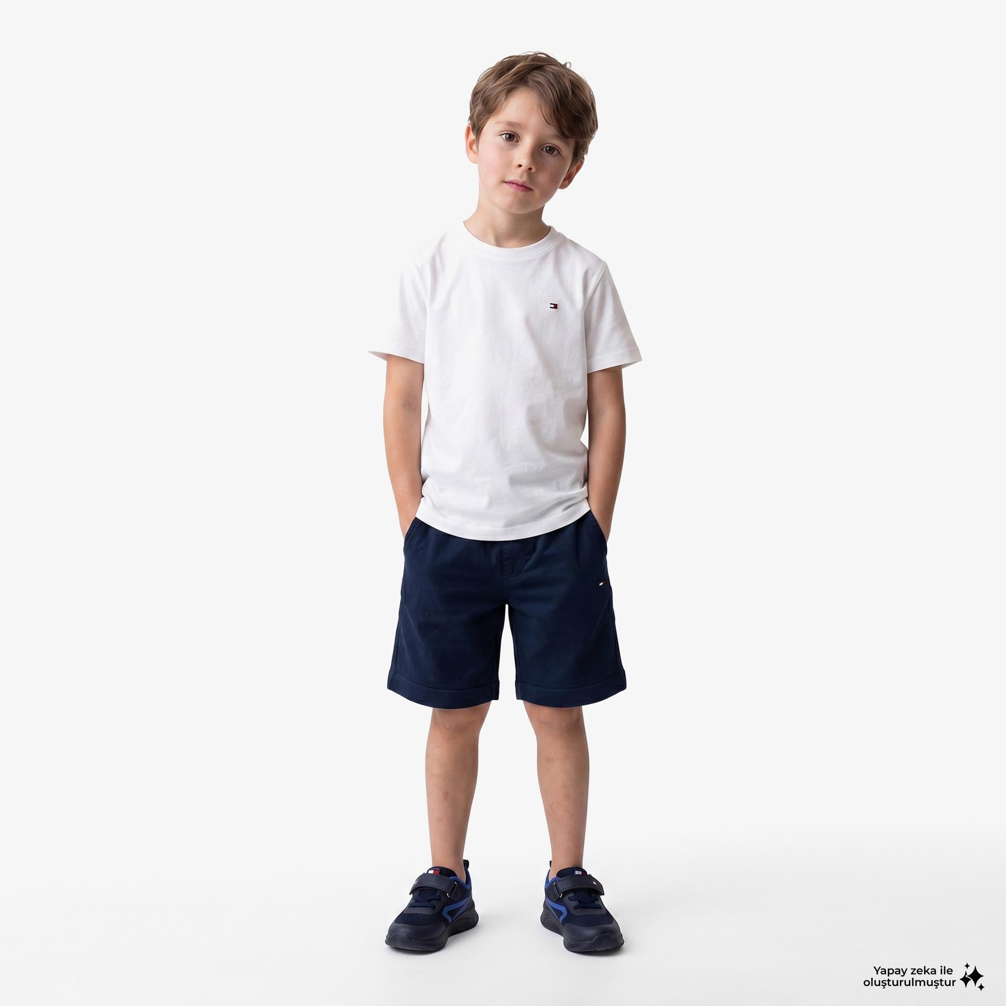 Tommy Hilfiger Essentials Çocuk Beyaz Crop T-Shirt