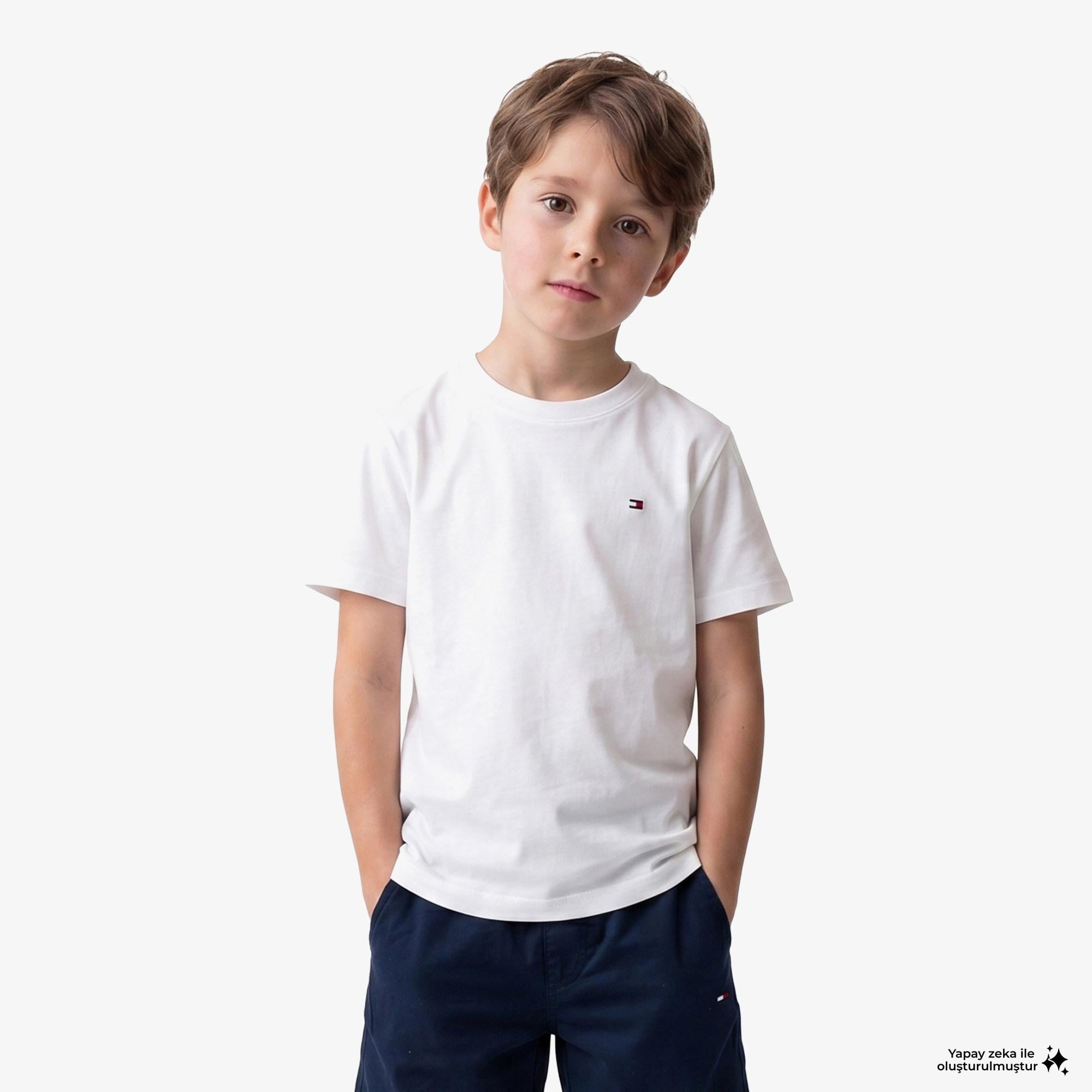 Tommy Hilfiger Essentials Çocuk Beyaz Crop T-Shirt