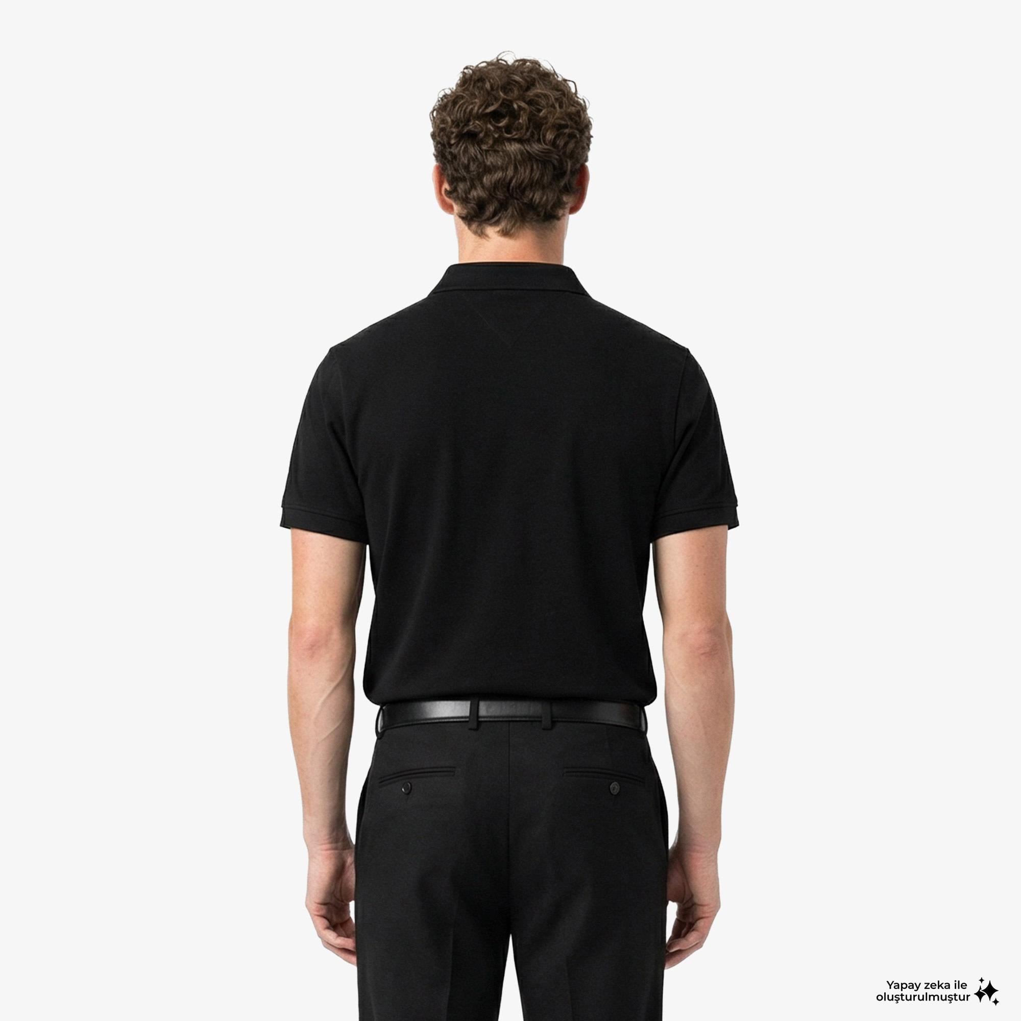 Tommy Hilfiger Classic Flag Erkek Siyah Polo Yaka T-Shirt
