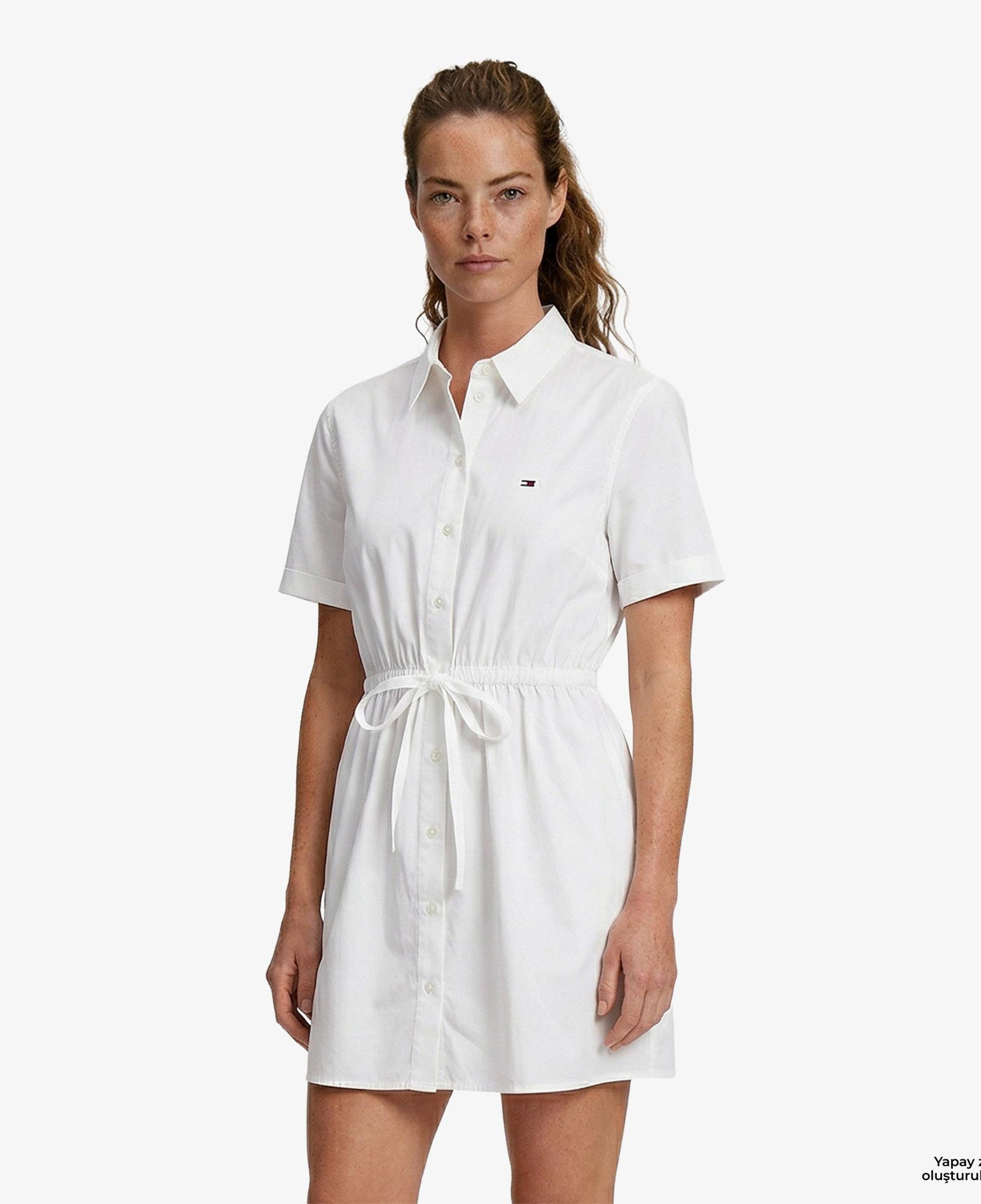 Tommy Hilfiger Poplin Kadın Beyaz Elbise