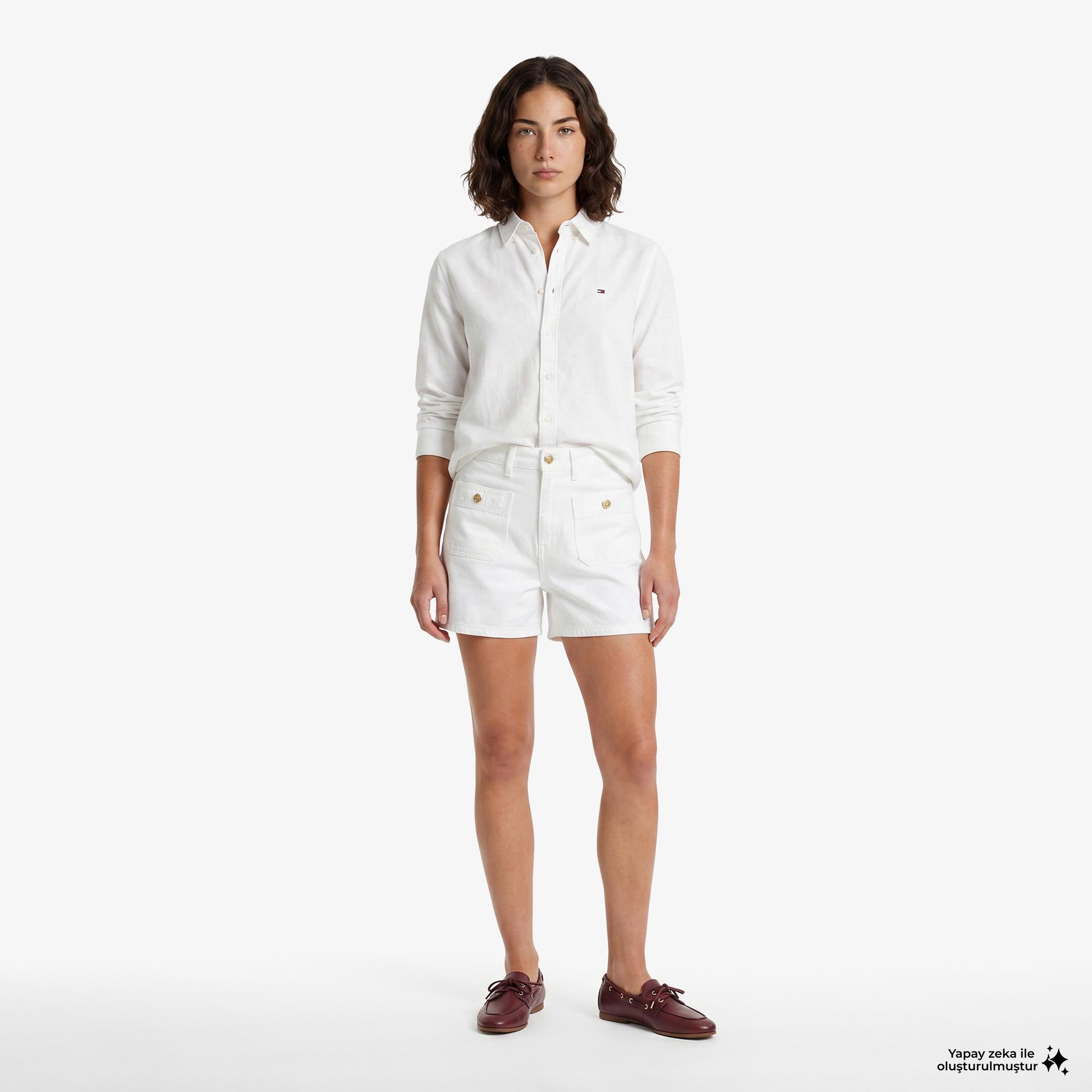Tommy Hilfiger Denim Essentials Kadın Beyaz Gömlek