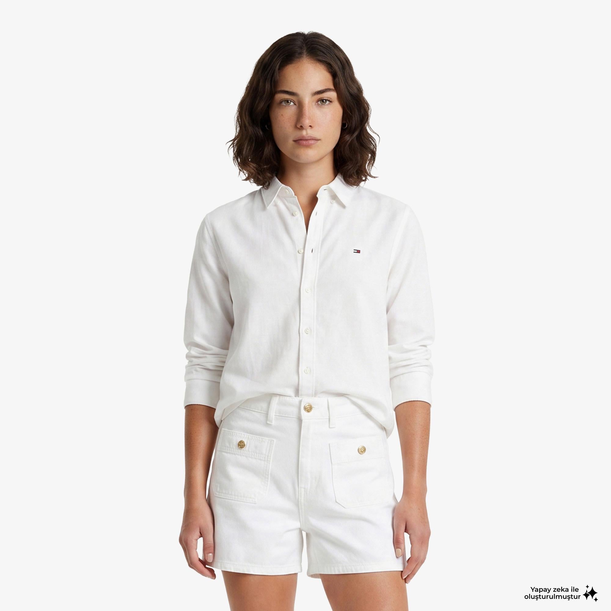 Tommy Hilfiger Denim Essentials Kadın Beyaz Gömlek