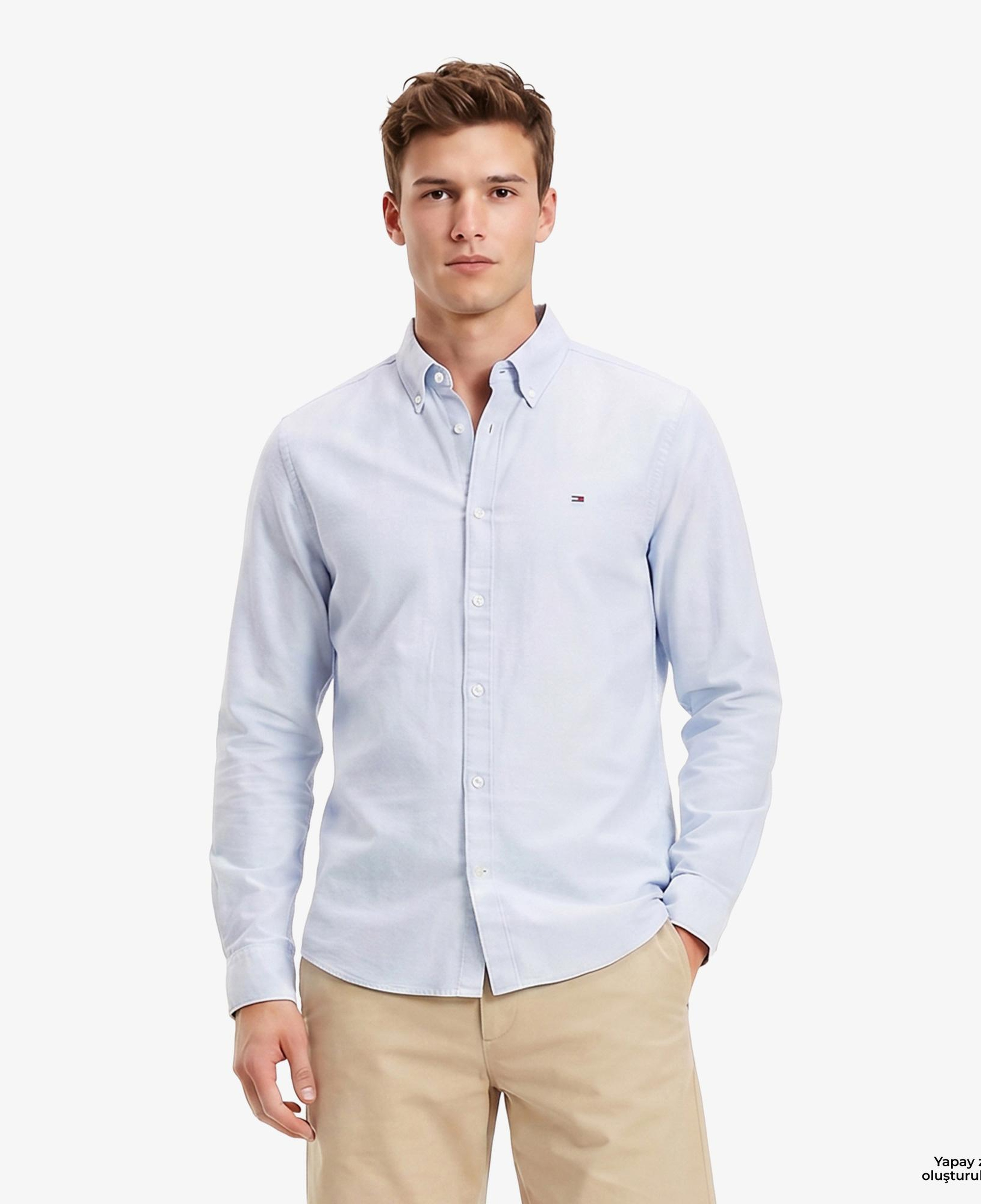 Tommy Hilfiger Erkek Mavi Keten Gömlek