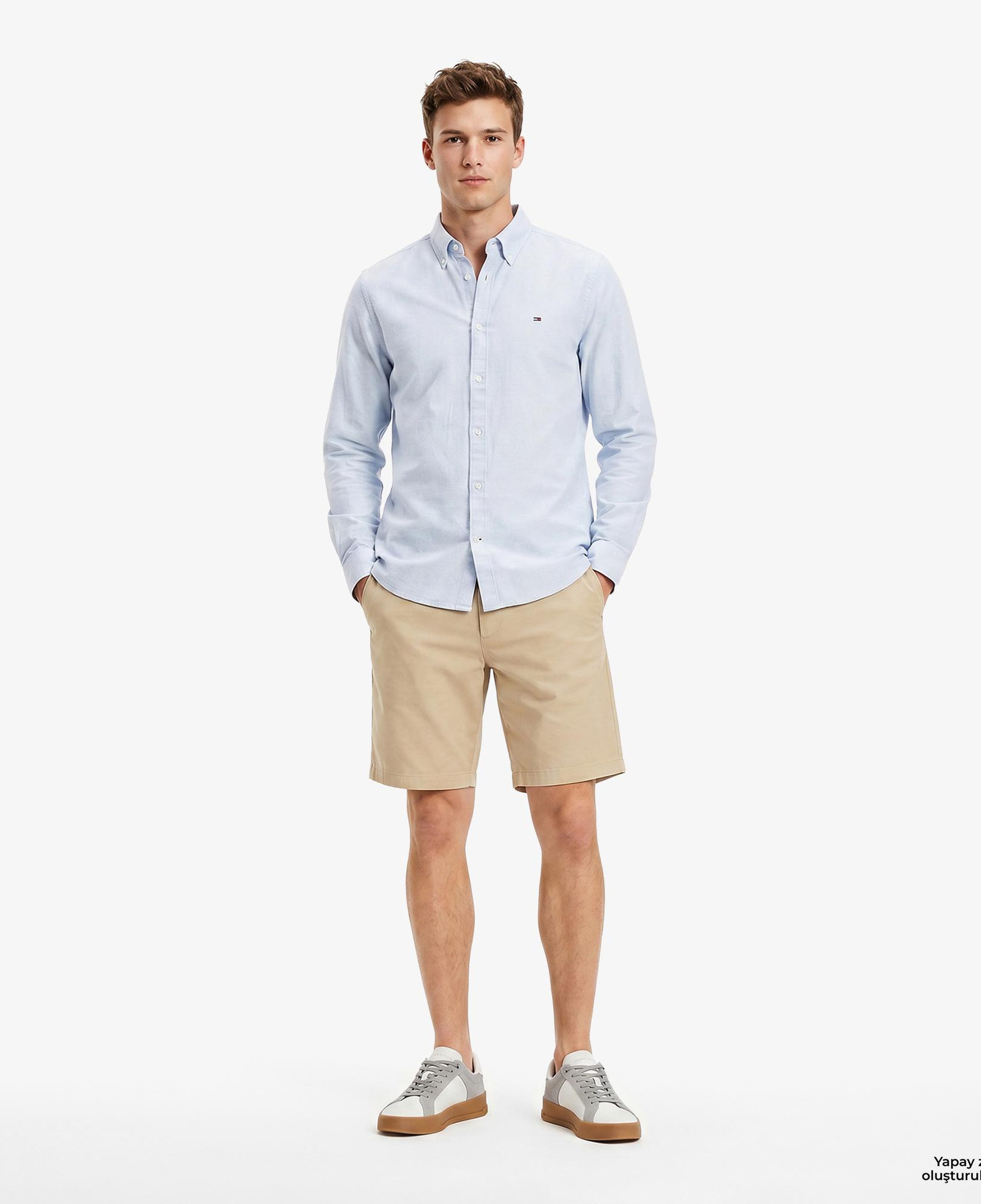 Tommy Hilfiger Erkek Mavi Keten Gömlek