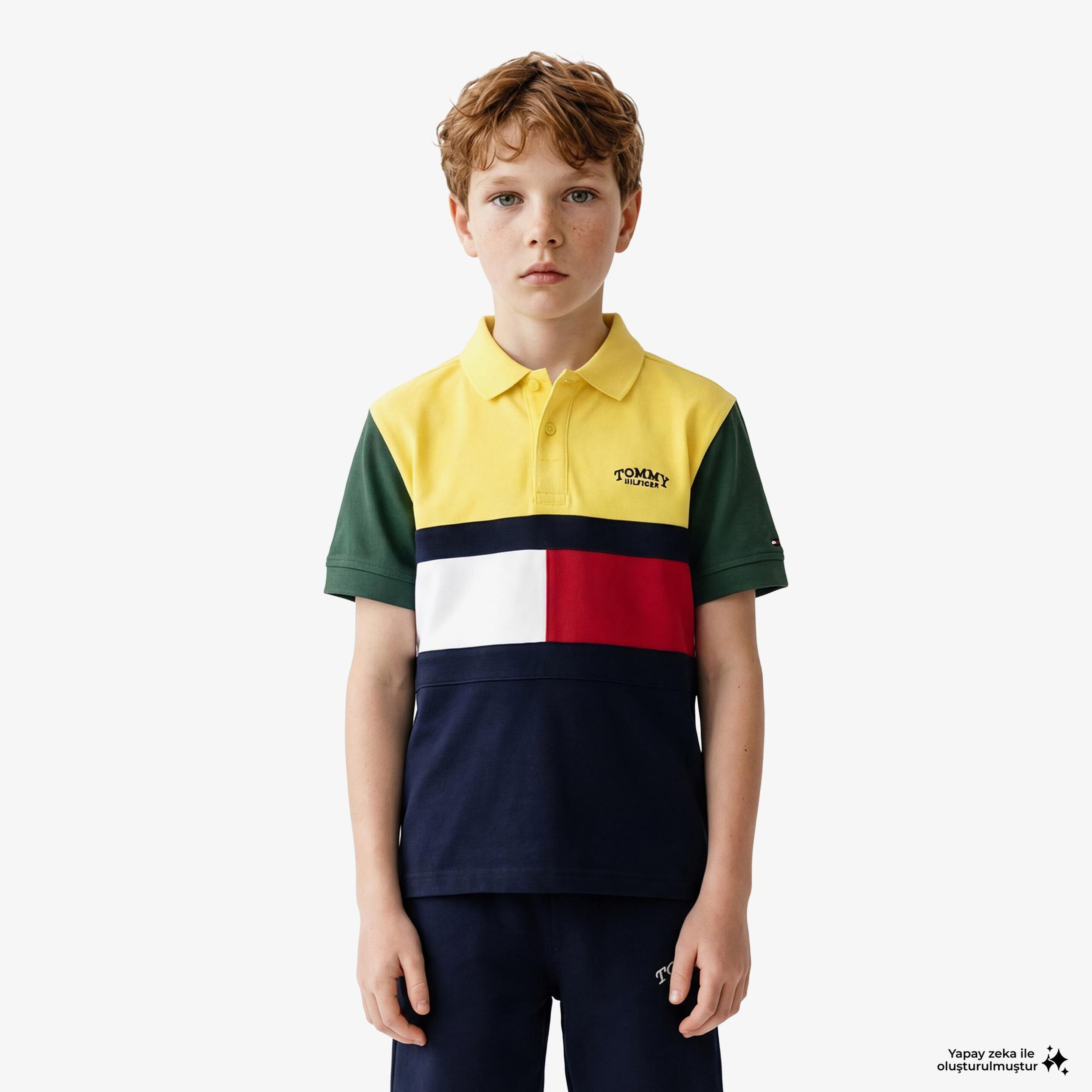 Tommy Hilfiger Flag Çocuk Sarı Polo Yaka T-Shirt