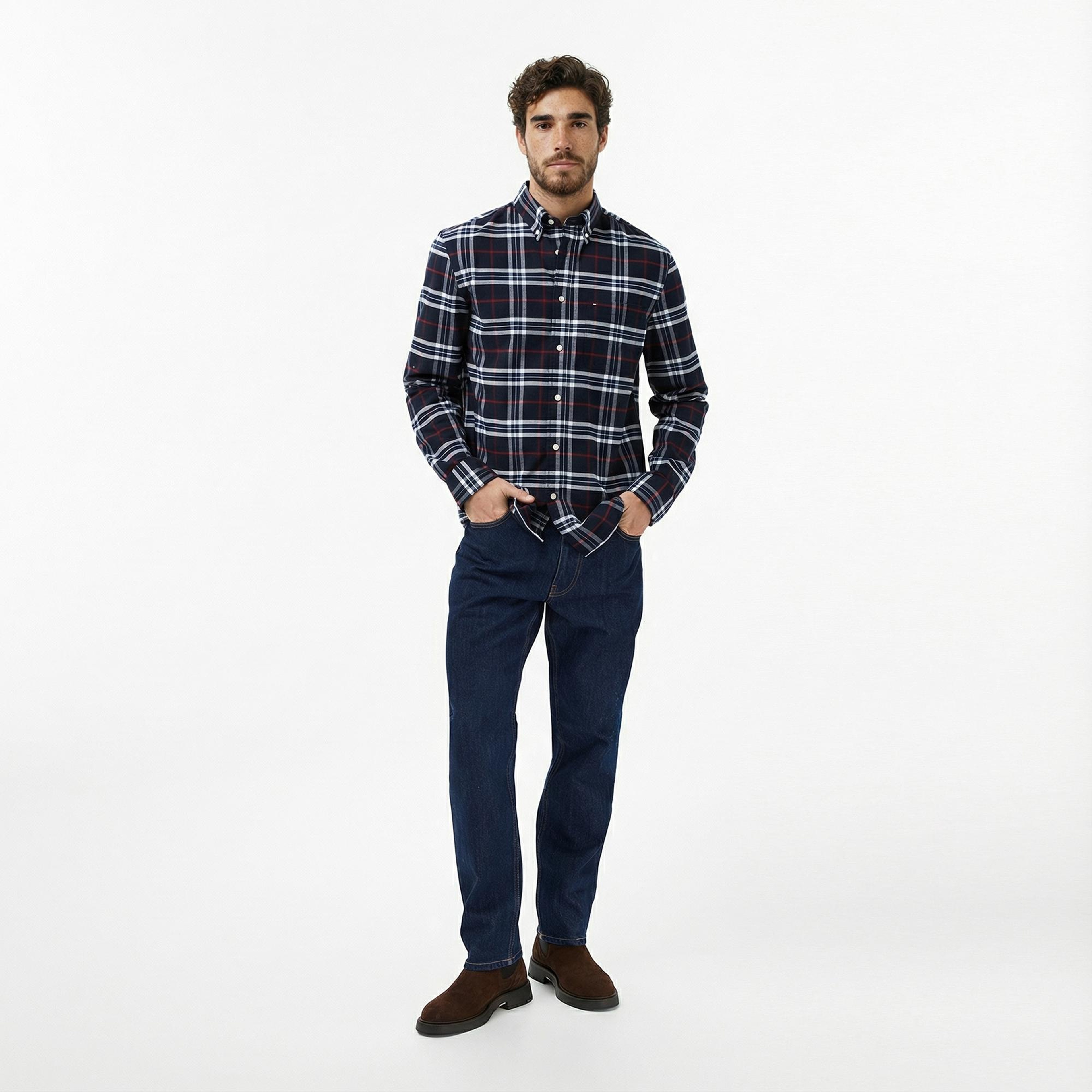 Tommy Hilfiger Brushed Oxford Erkek Mavi Gömlek