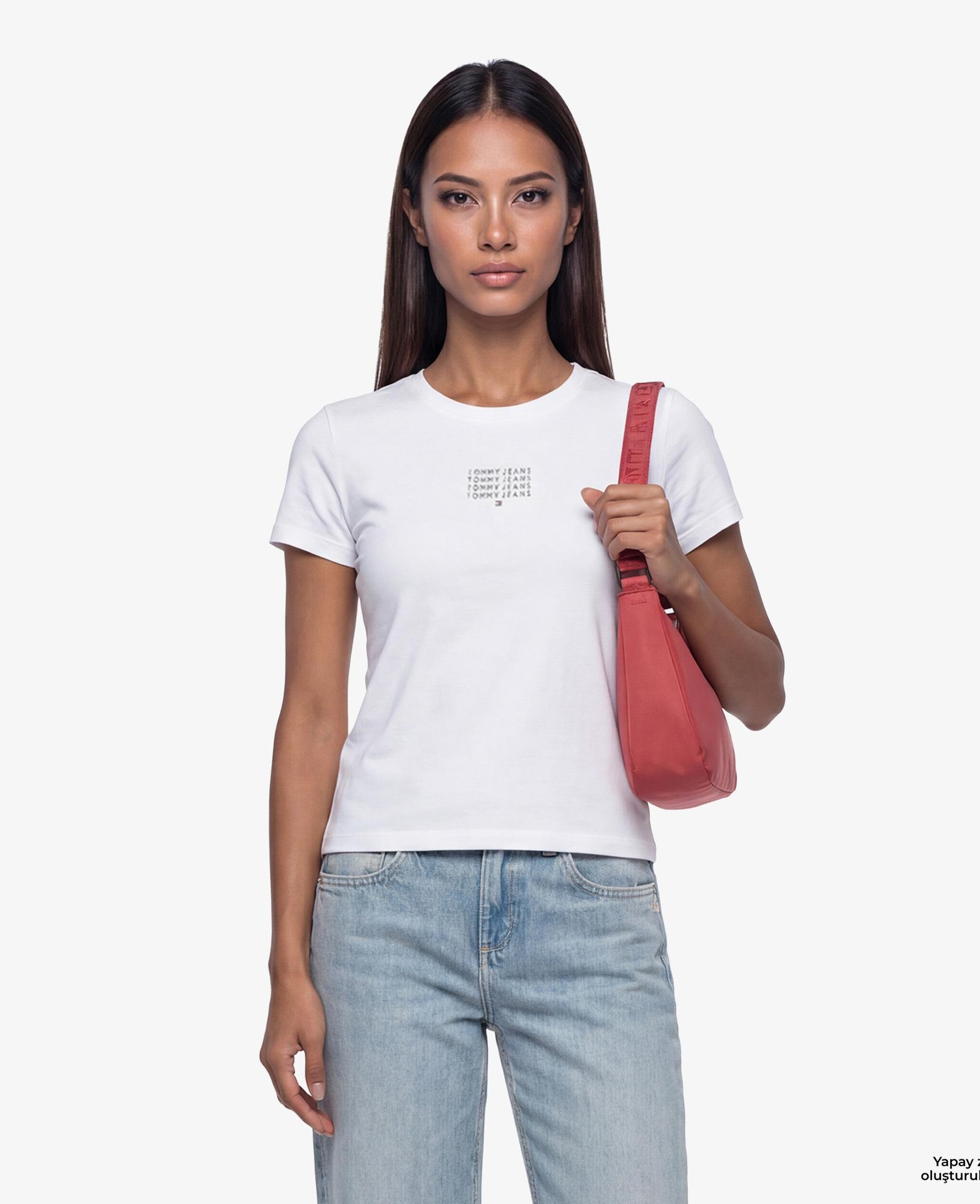 Tommy Hilfiger Linear Kadın Beyaz T-Shirt