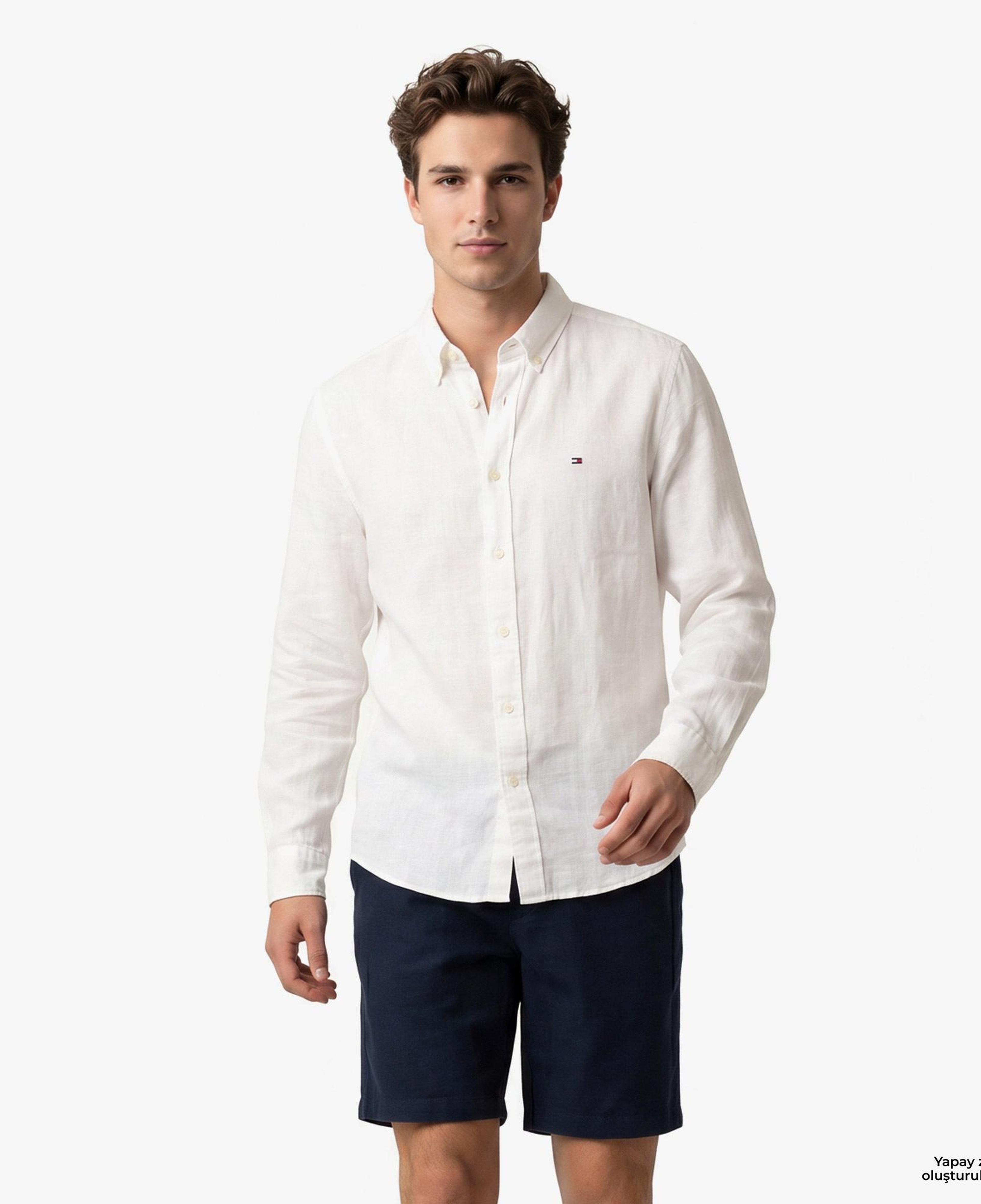 Tommy Hilfiger Seasonal Quality Erkek Beyaz Keten Gömlek