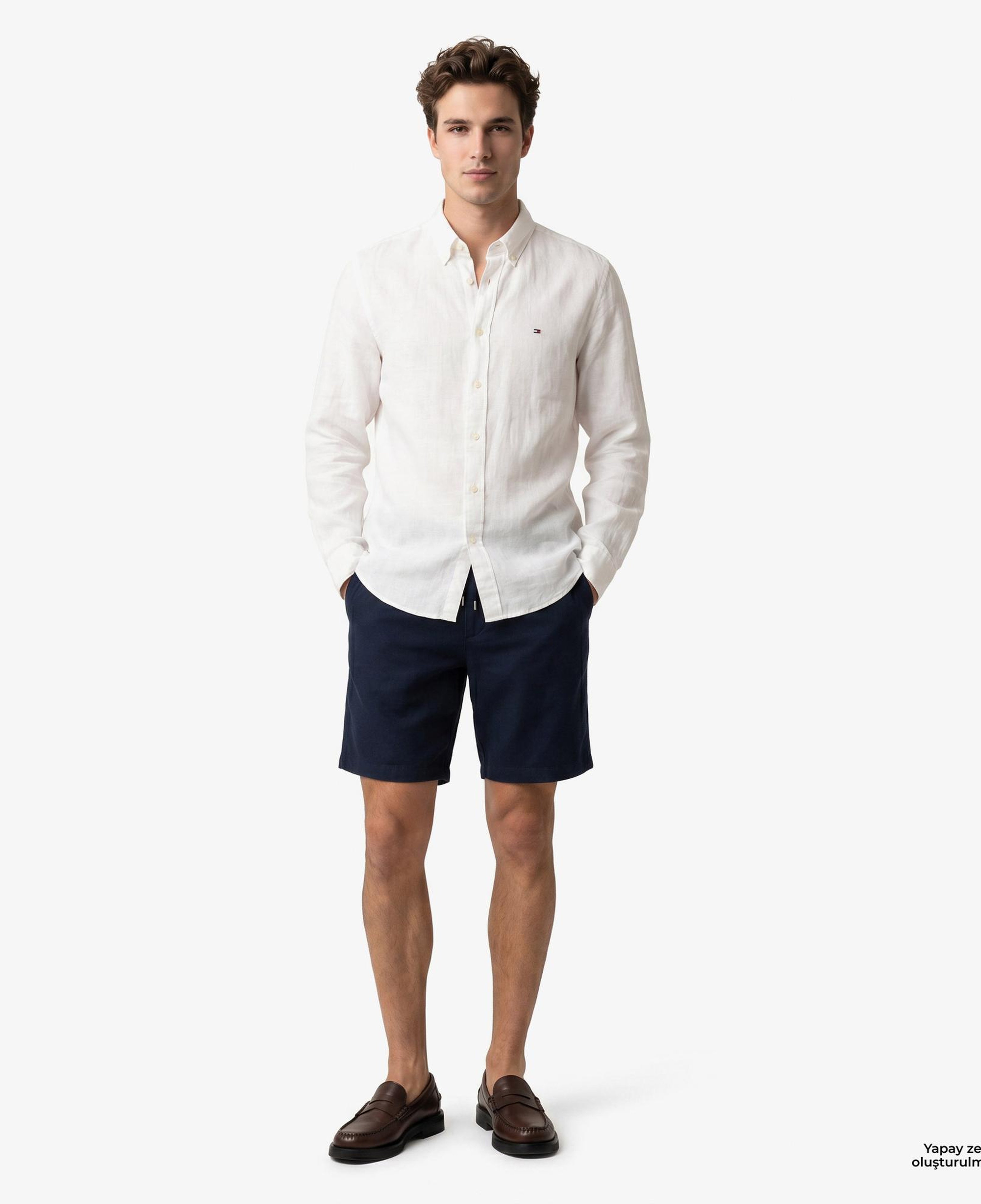 Tommy Hilfiger Seasonal Quality Erkek Beyaz Keten Gömlek