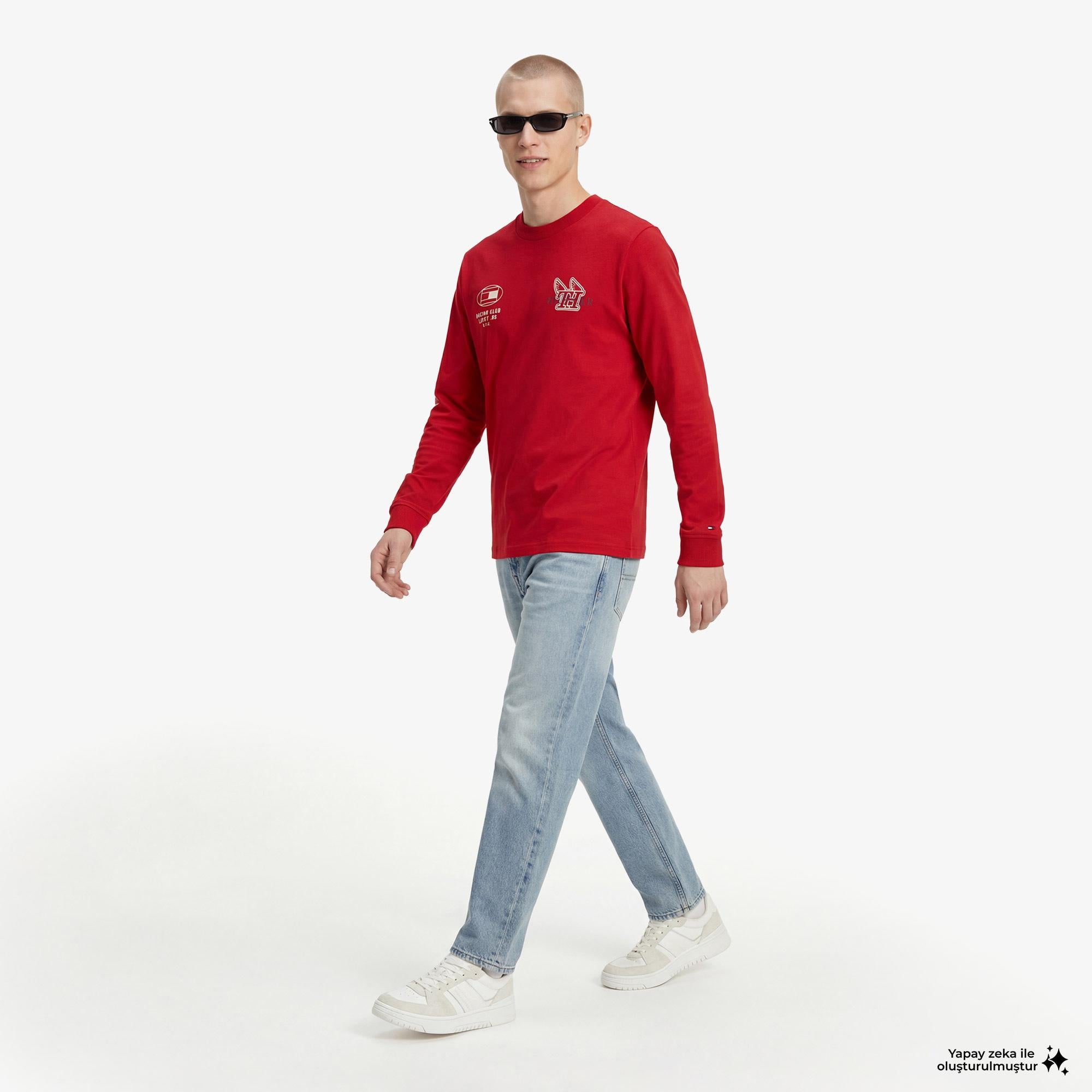 Tommy Hilfiger Moto Pack Erkek Kırmızı Uzun Kollu T-Shirt