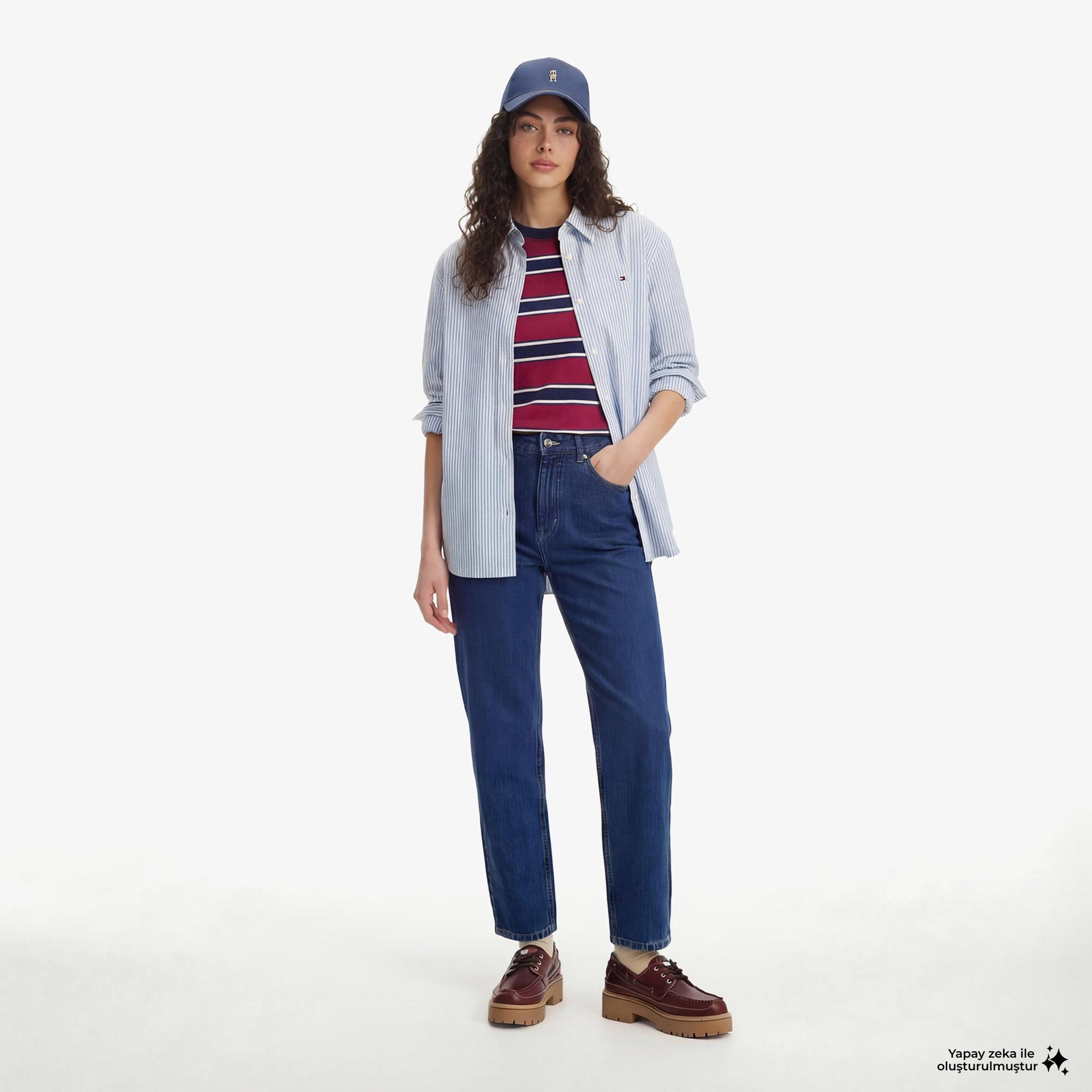 Tommy Hilfiger Essentials Poplin Kadın Mavi Gömlek