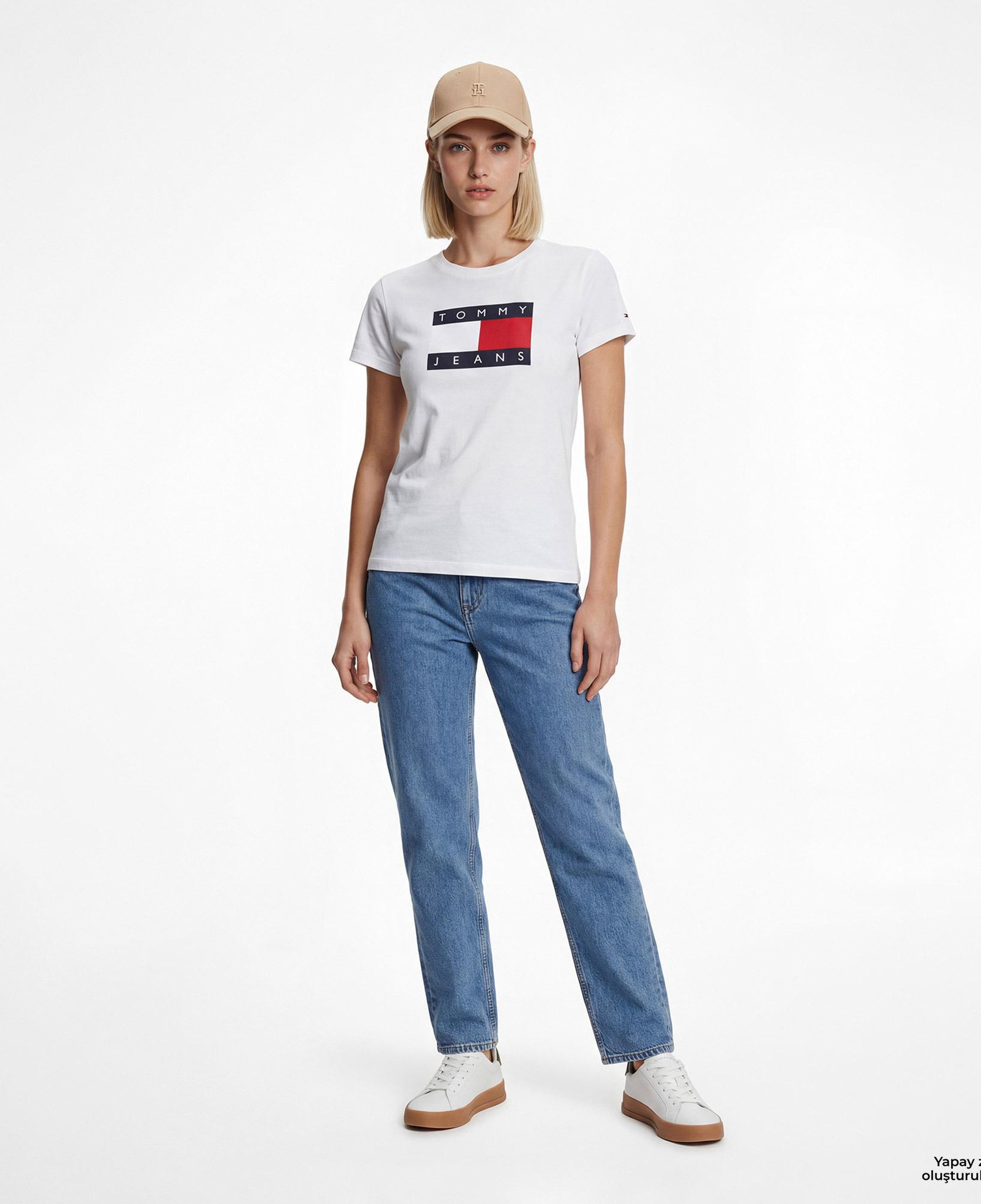 Tommy Hilfiger Flag Kadın Beyaz T-Shirt