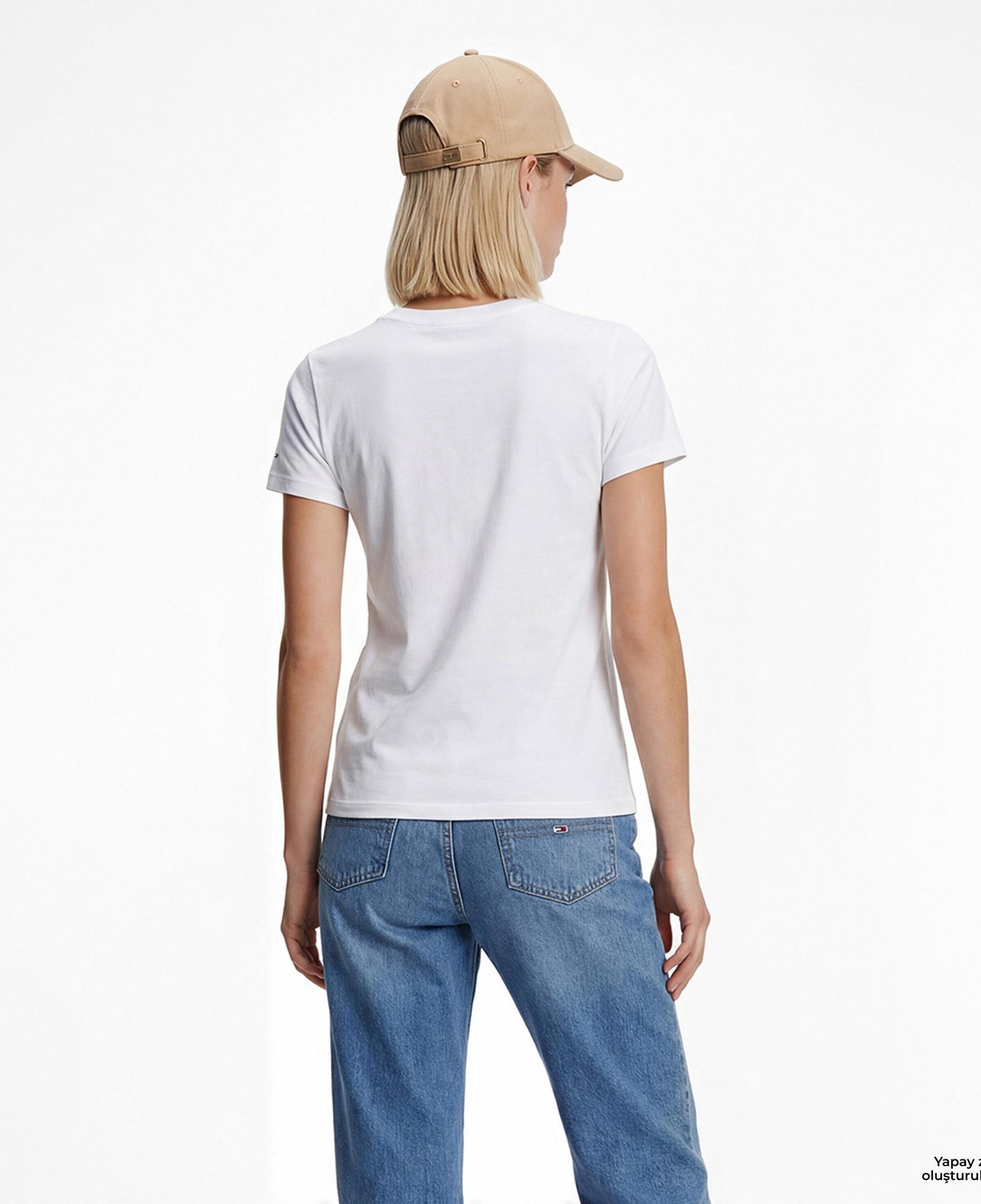 Tommy Hilfiger Flag Kadın Beyaz T-Shirt