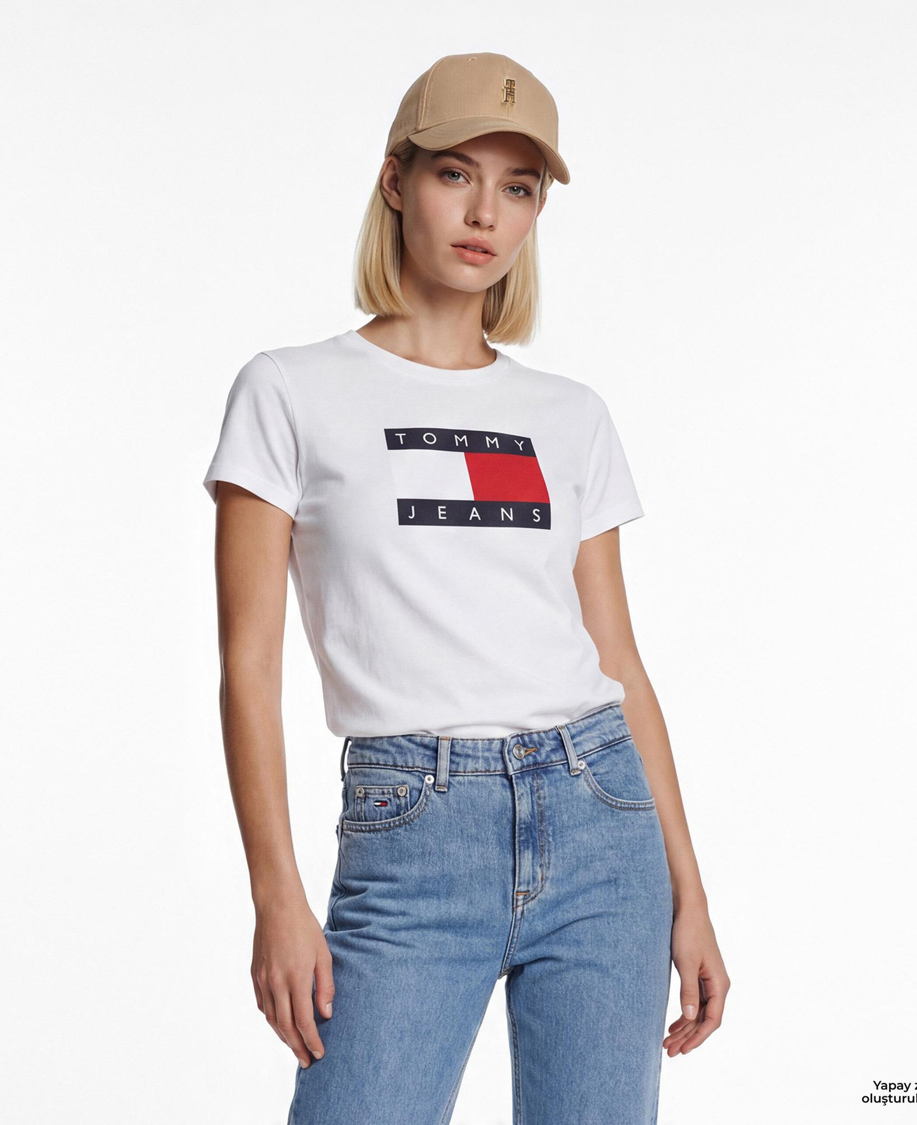 Tommy Hilfiger Flag Kadın Beyaz T-Shirt