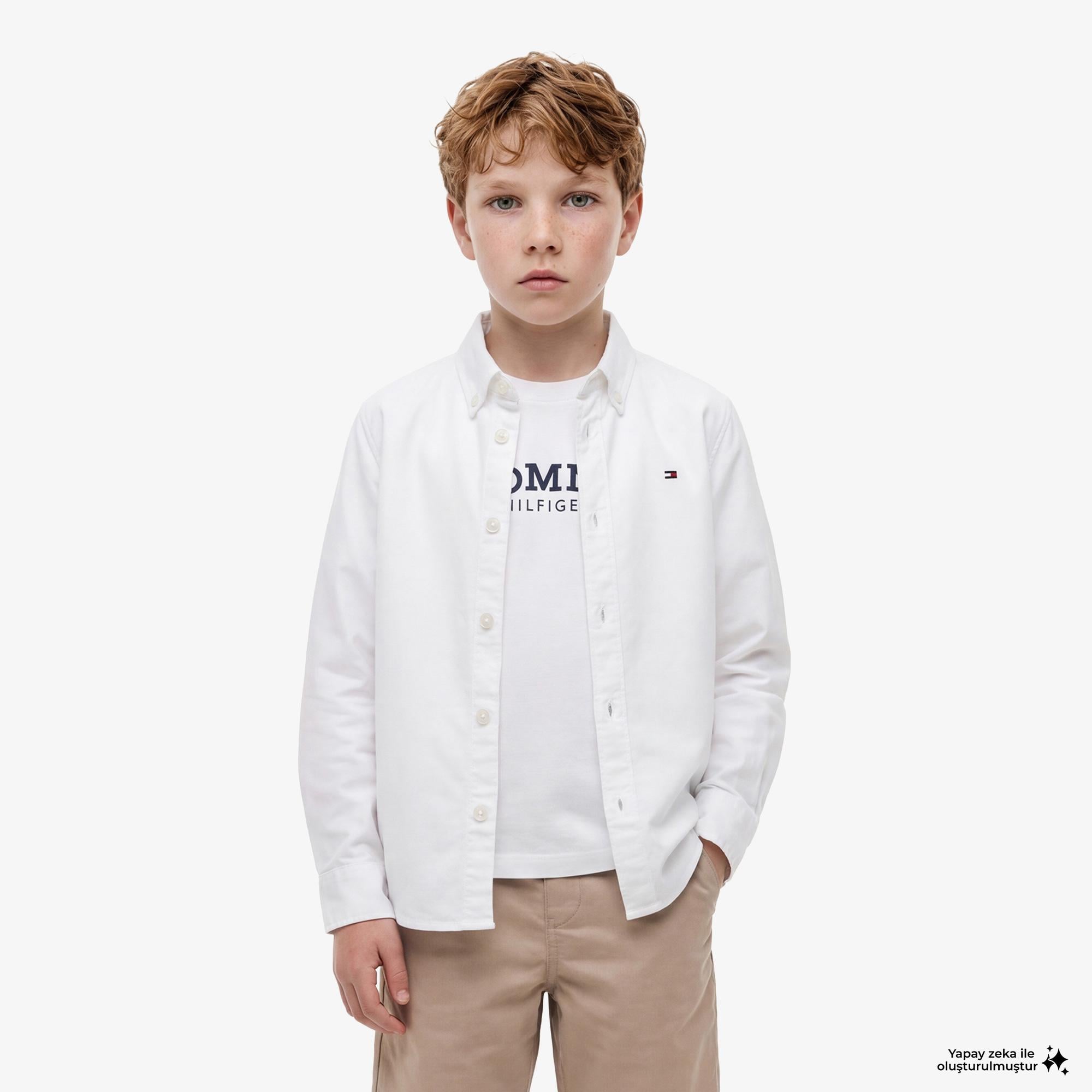 Tommy Hilfiger Essentials Çocuk Beyaz Gömlek