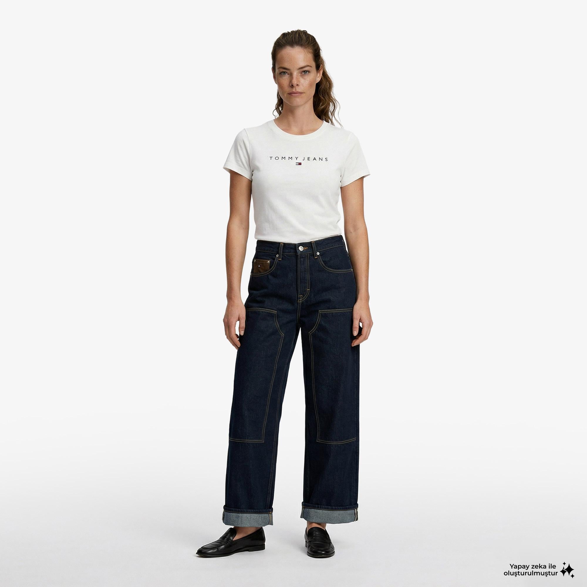 Tommy Hilfiger Linear Kadın Beyaz T-Shirt