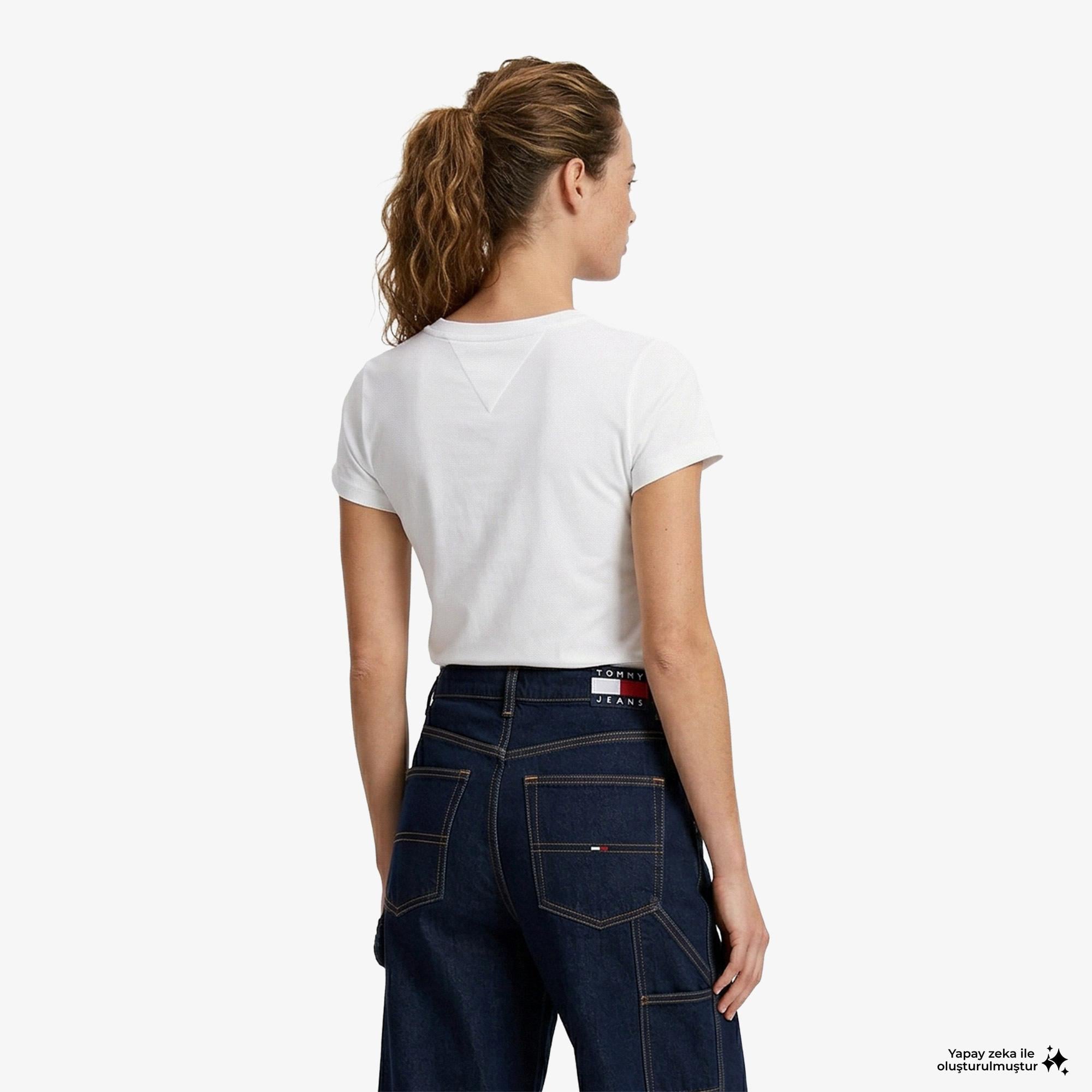 Tommy Hilfiger Linear Kadın Beyaz T-Shirt