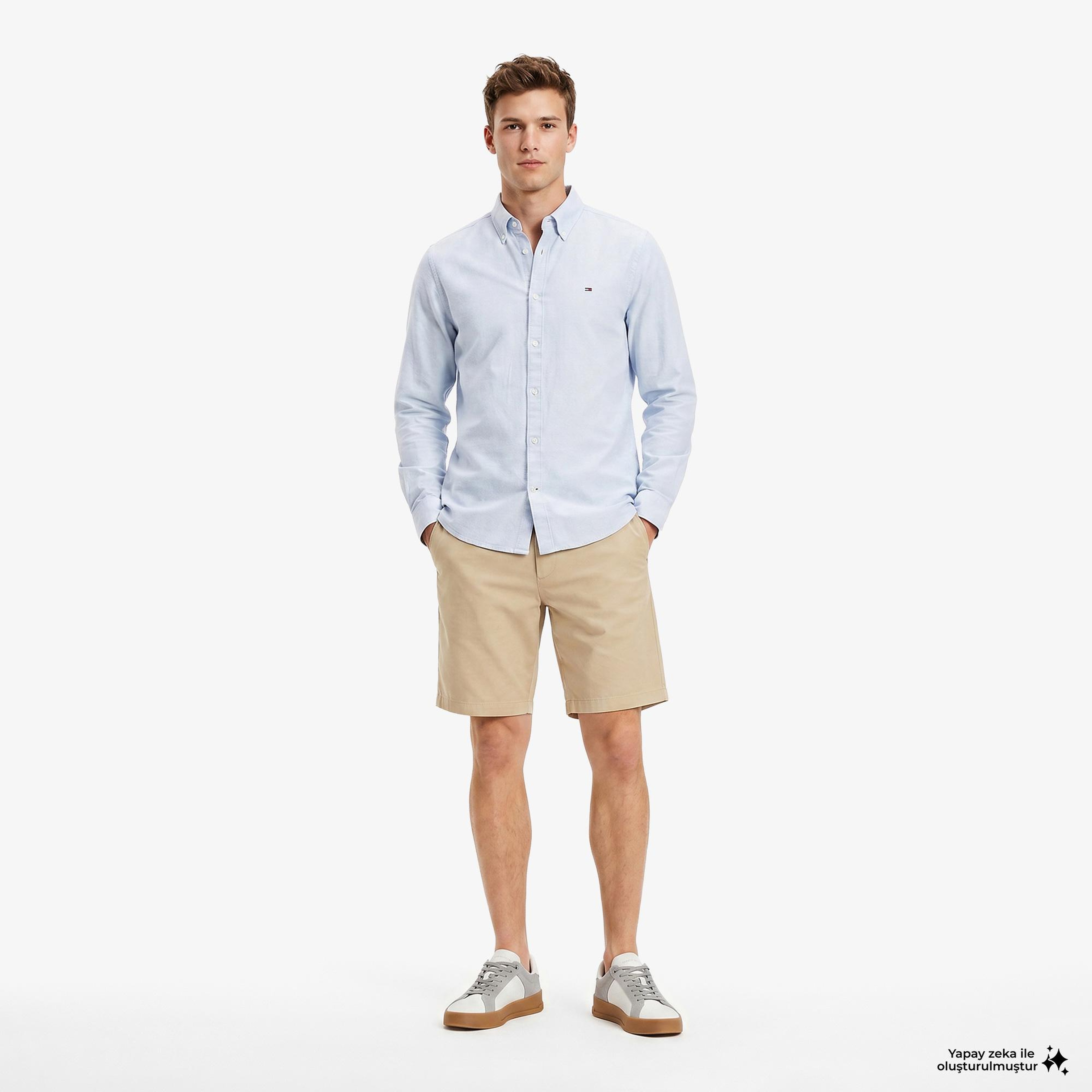 Tommy Hilfiger Erkek Mavi Keten Gömlek
