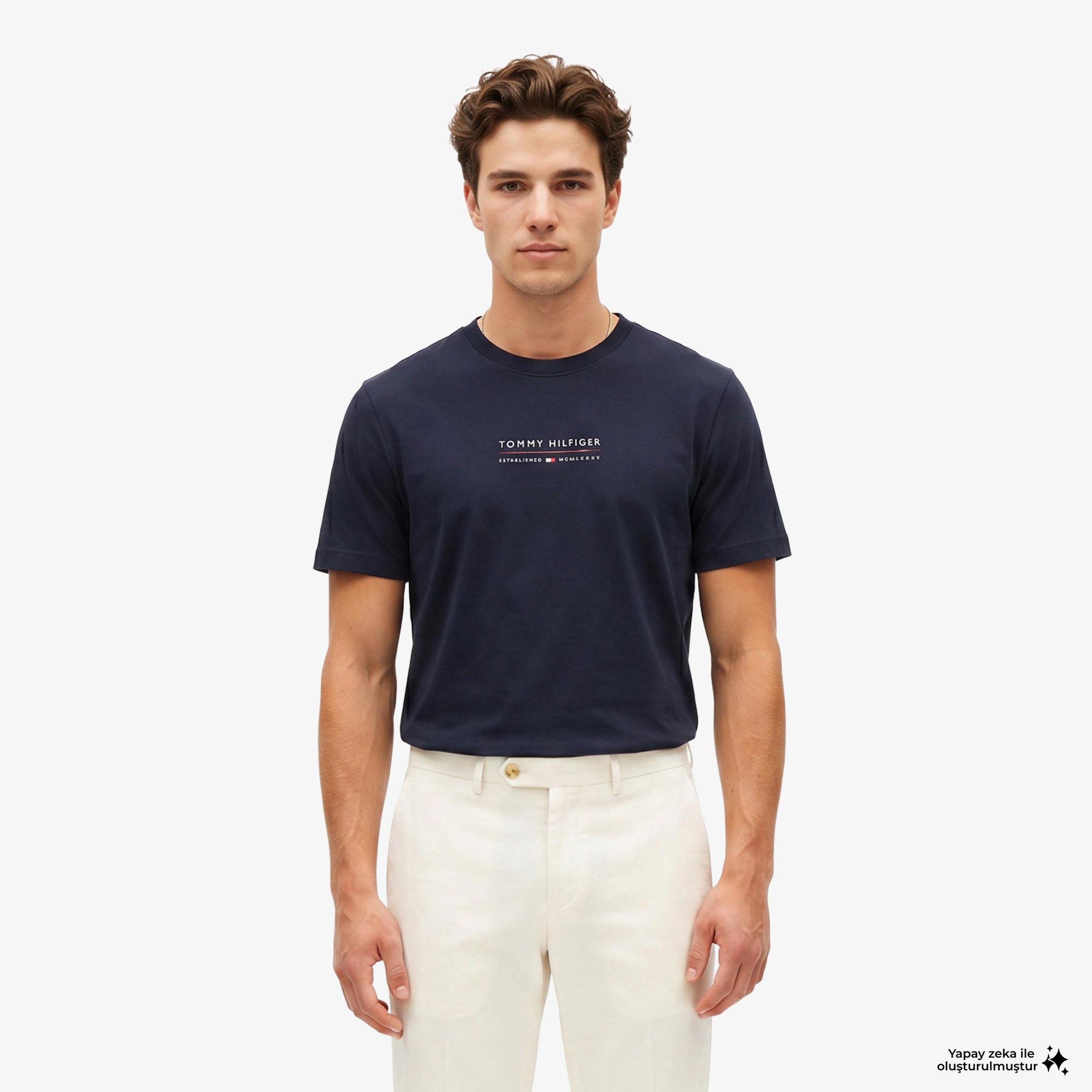 Tommy Hilfiger Brand Love Erkek Lacivert T-Shirt