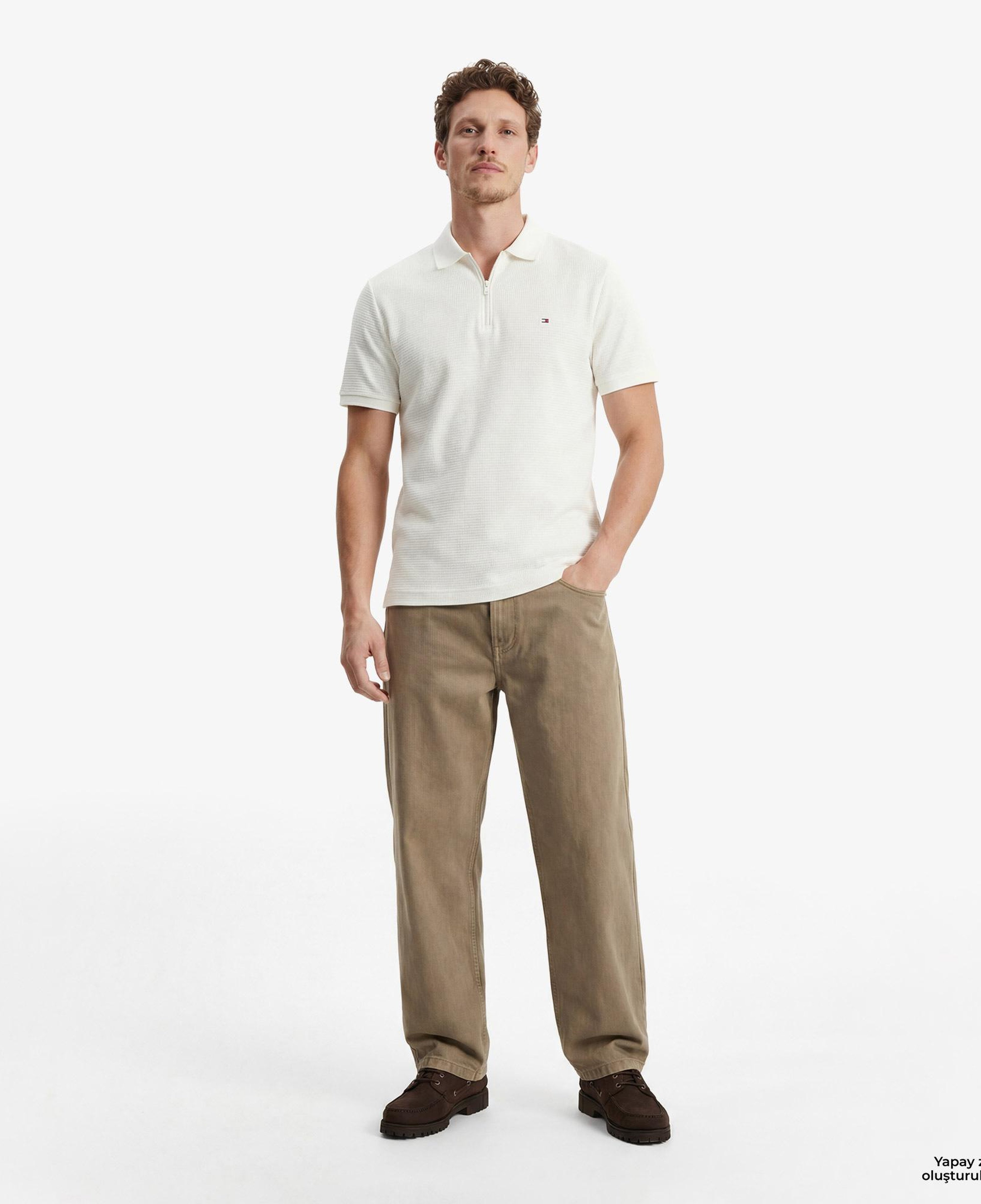 Tommy Hilfiger Performance Erkek Krem Rengi Polo Yaka T-Shirt