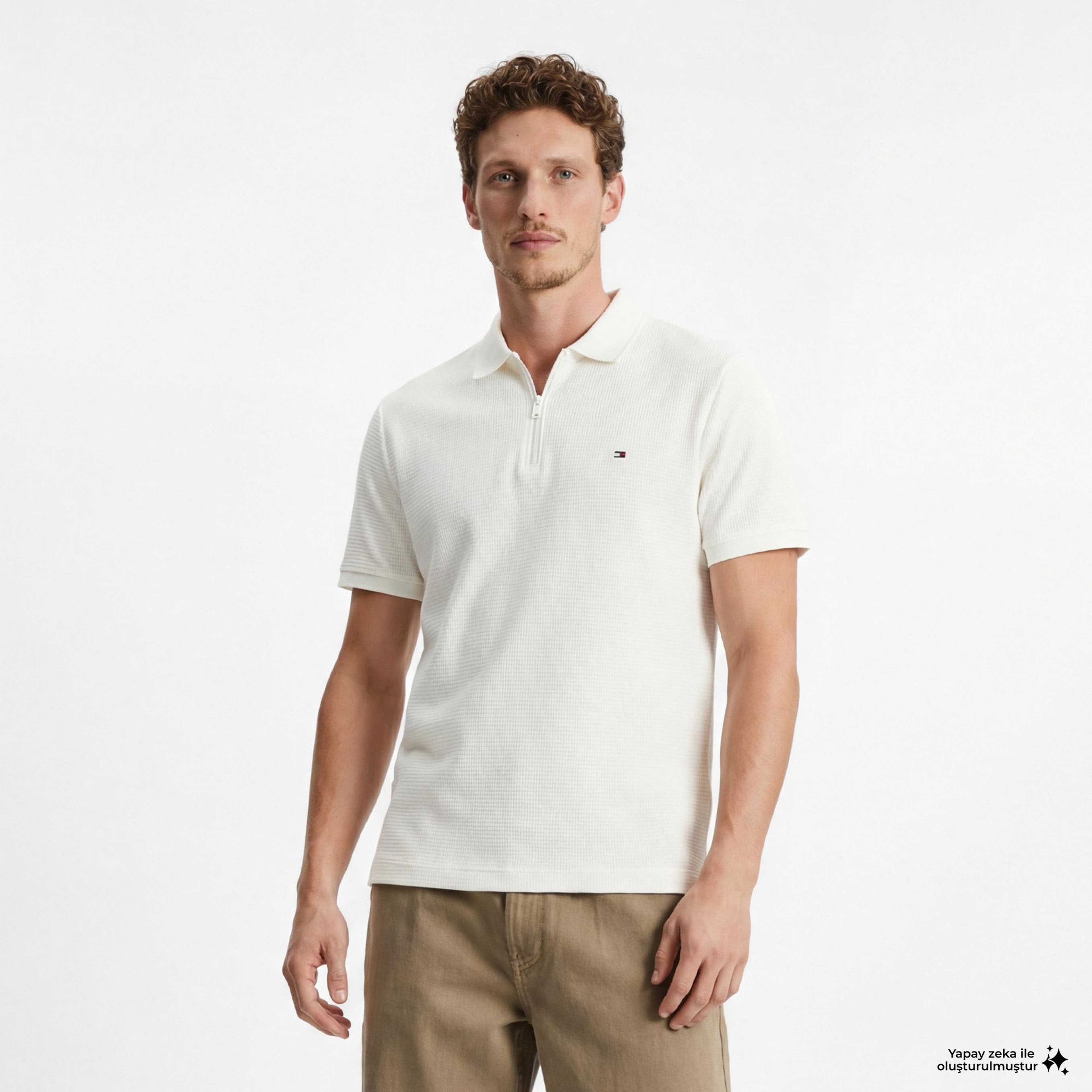 Tommy Hilfiger Performance Erkek Krem Rengi Polo Yaka T-Shirt
