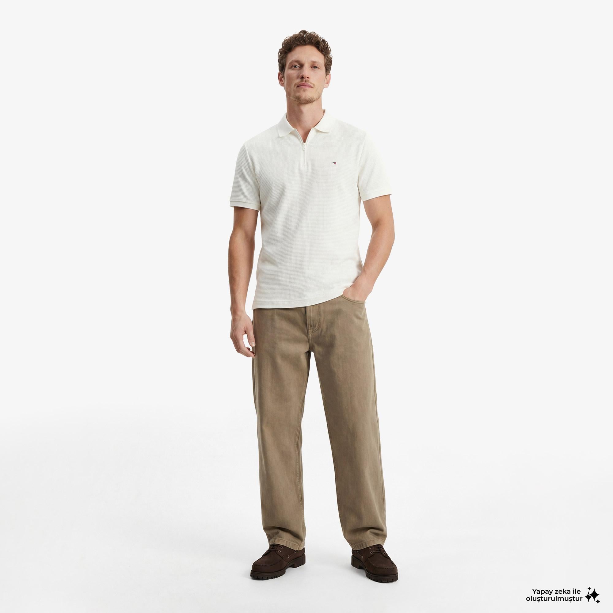 Tommy Hilfiger Performance Erkek Krem Rengi Polo Yaka T-Shirt