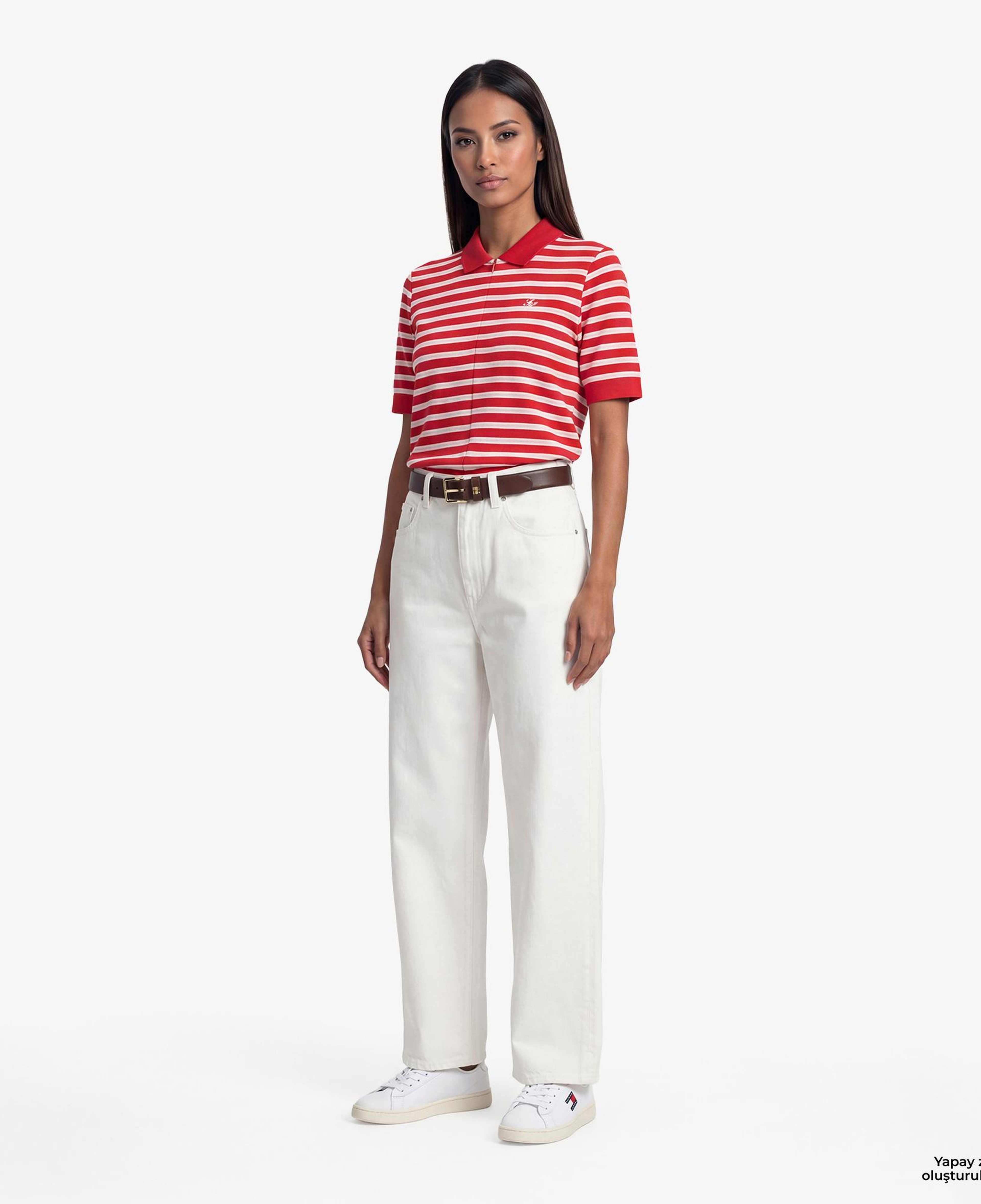 Tommy Hilfiger Script Liyosel Kadın Kırmızı Polo Yaka T-Shirt