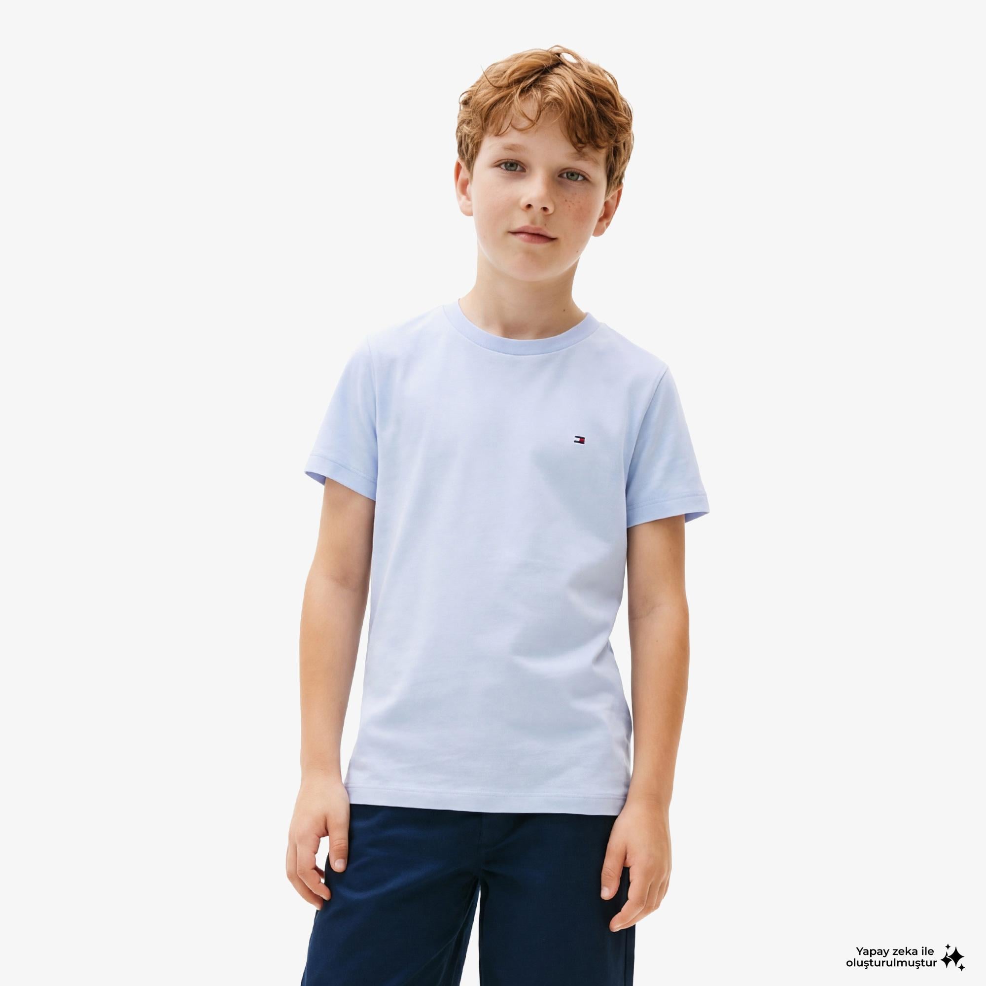 Tommy Hilfiger Essentials Çocuk Mavi Crop T-Shirt