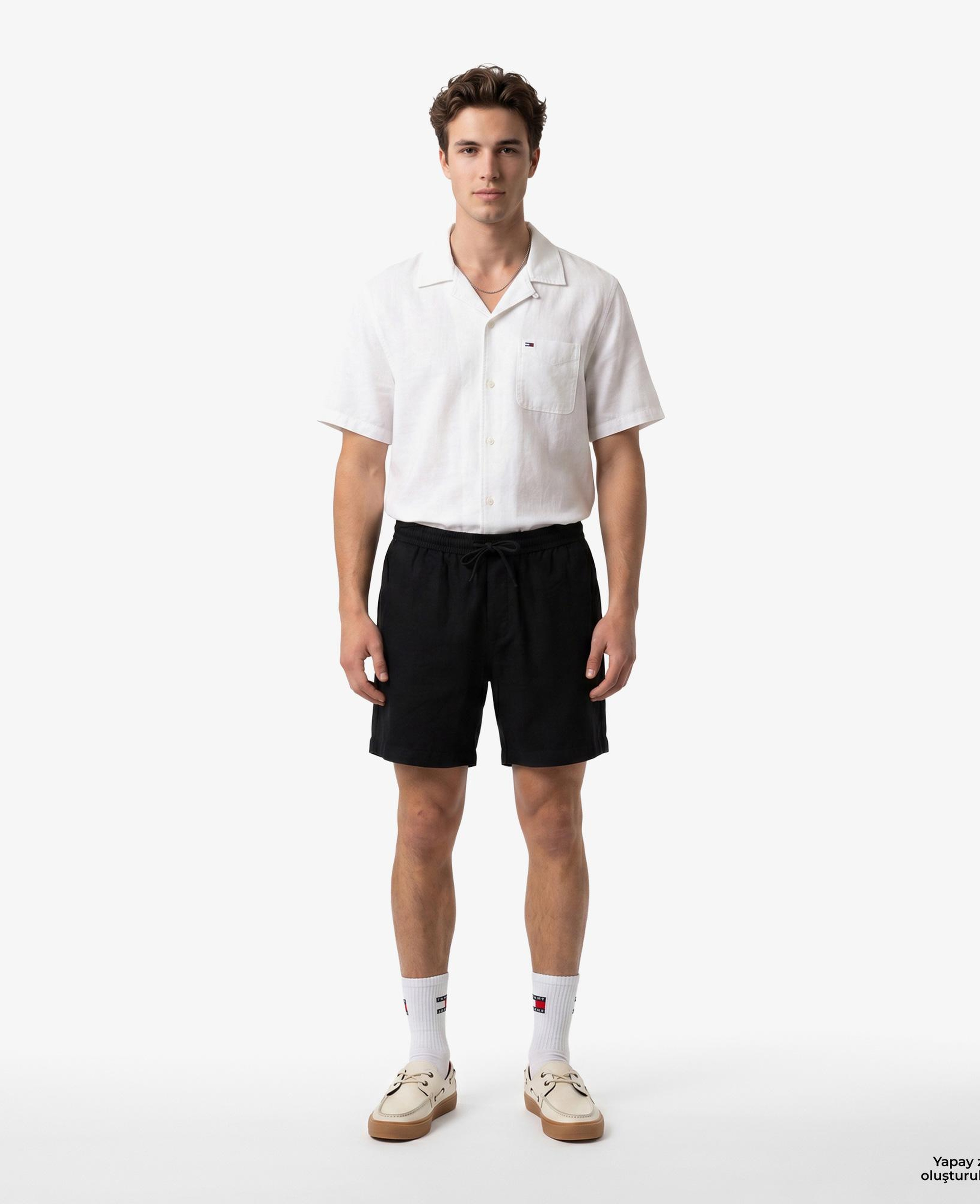 Tommy Hilfiger Seasonal Quality Erkek Siyah Keten Şort
