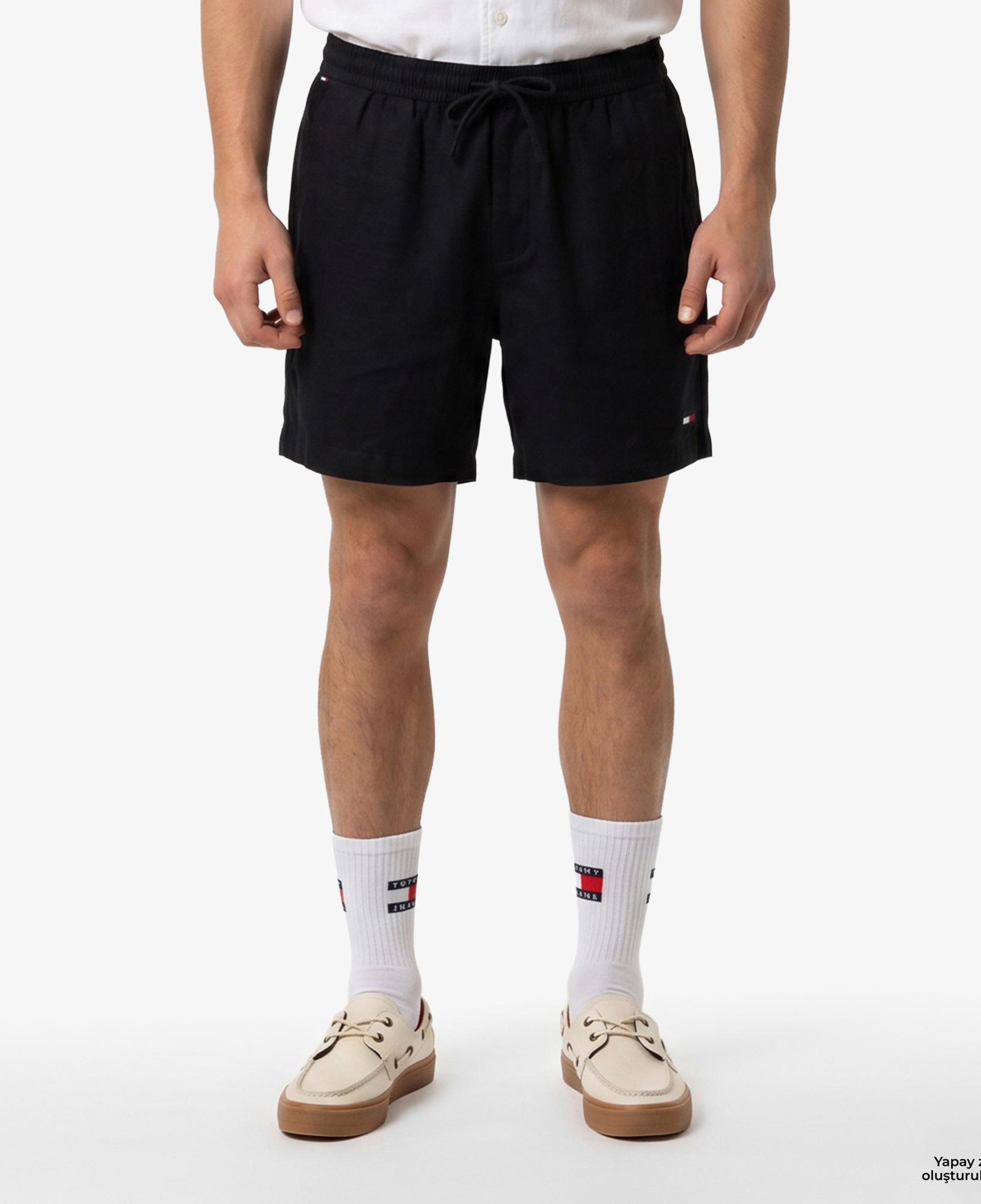 Tommy Hilfiger Seasonal Quality Erkek Siyah Keten Şort
