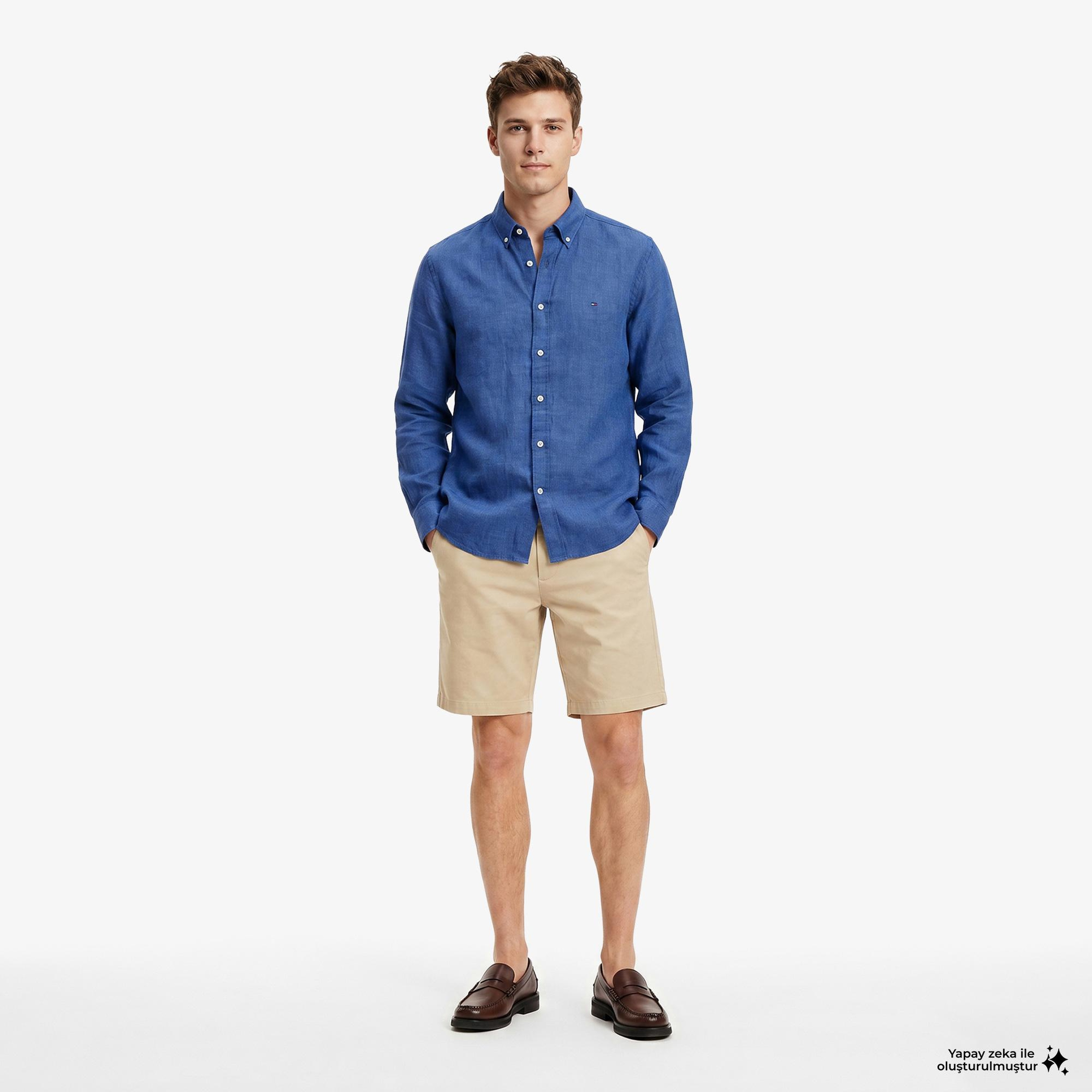 Tommy Hilfiger Seasonal Quality Erkek Mavi Keten Gömlek