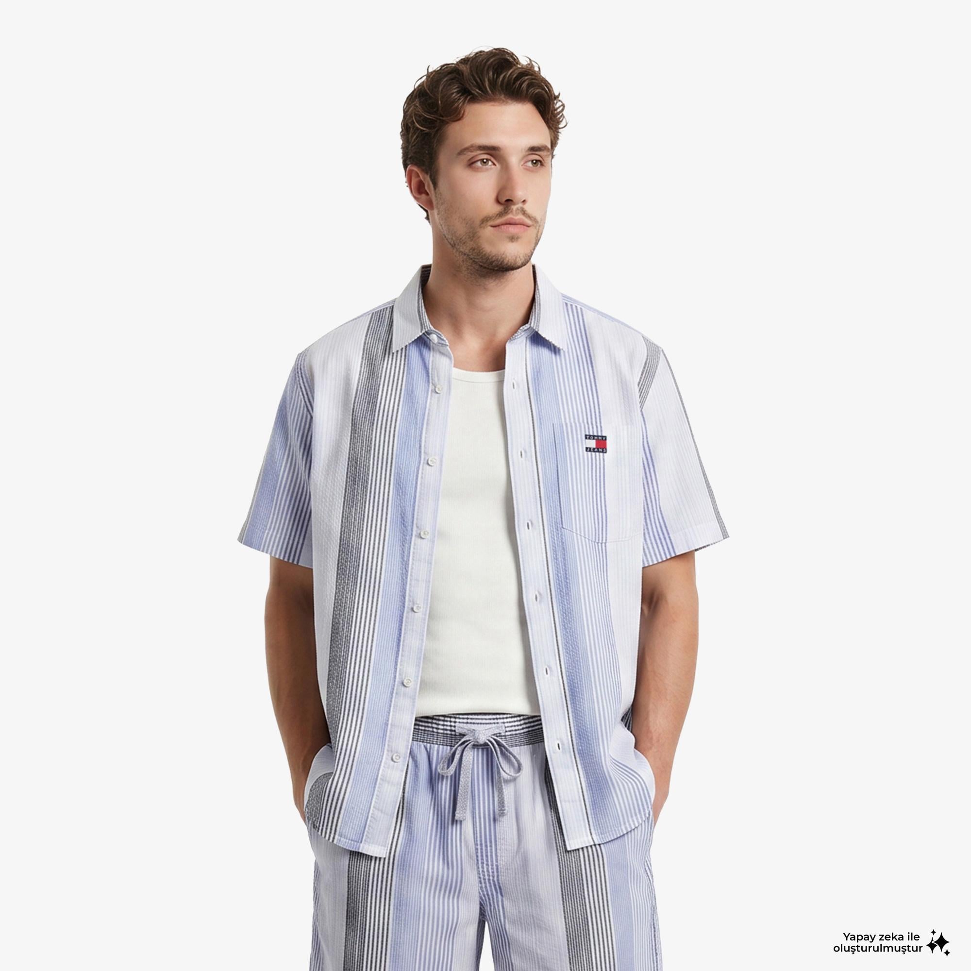 Tommy Hilfiger Textured Erkek Mavi Gömlek