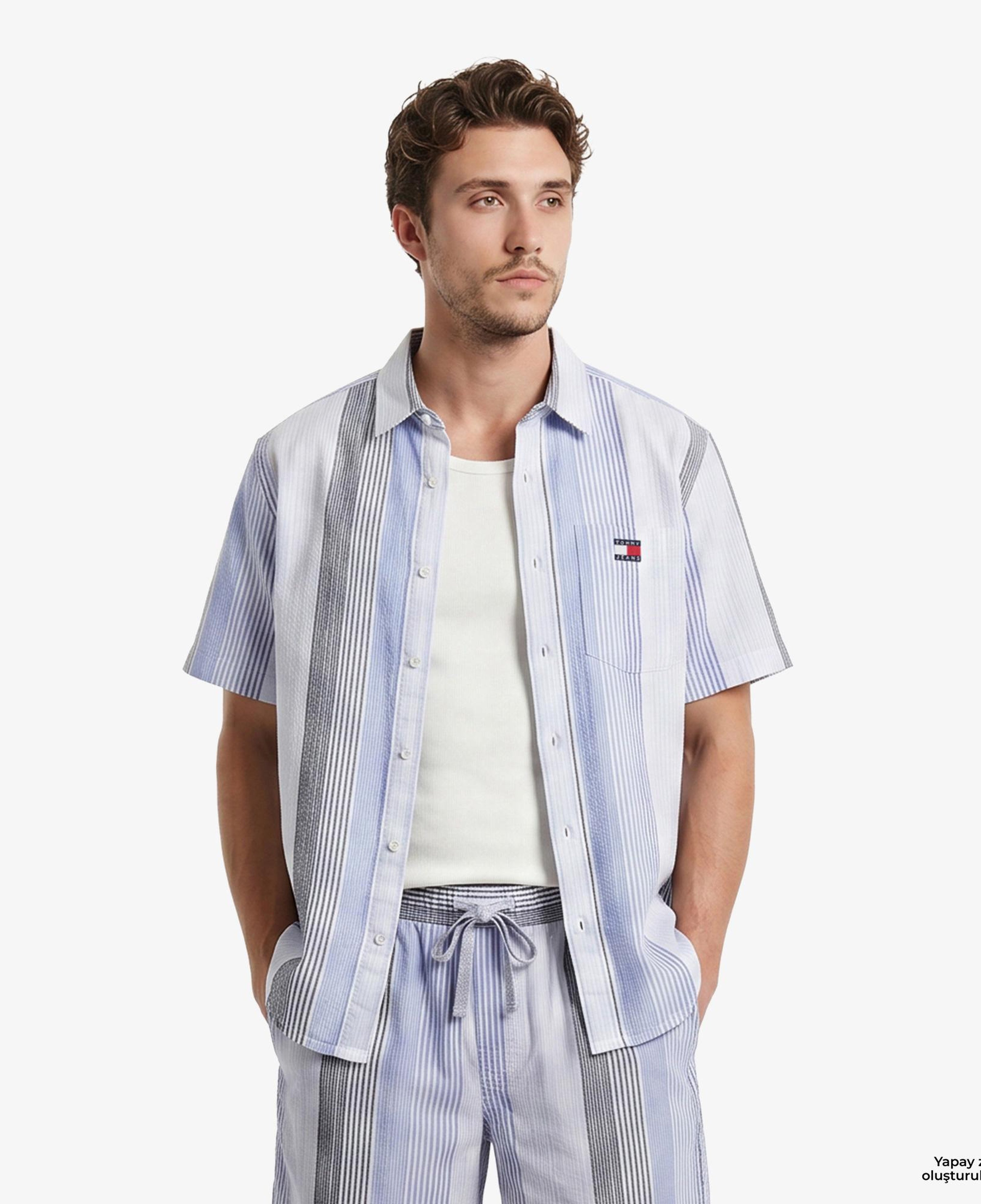 Tommy Hilfiger Textured Erkek Mavi Gömlek